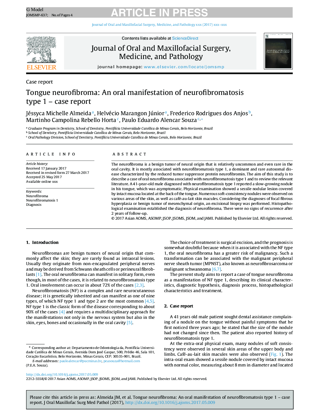 Tongue neurofibroma: An oral manifestation of neurofibromatosis type 1 - case report