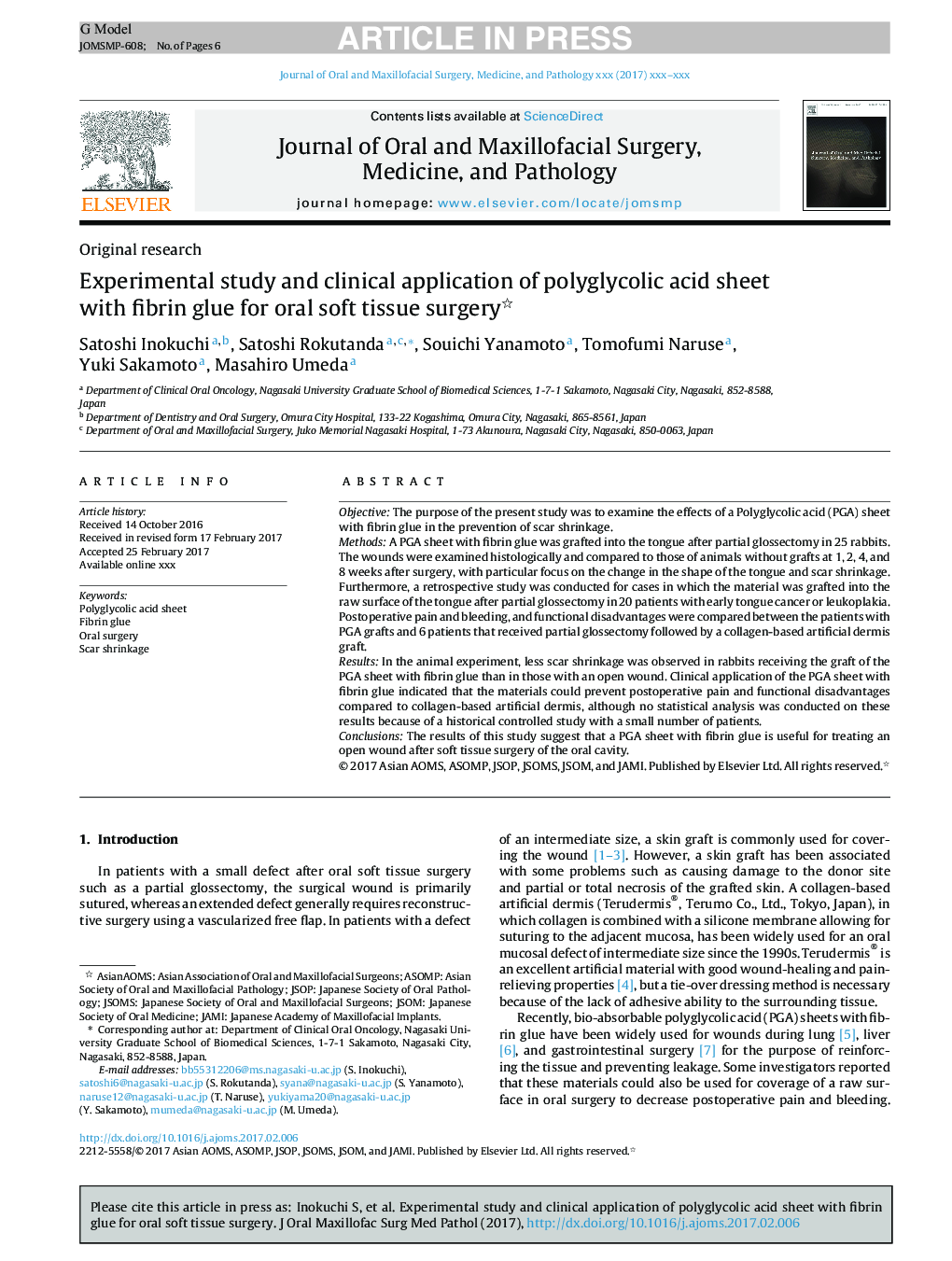 Experimental study and clinical application of polyglycolic acid sheet with fibrin glue for oral soft tissue surgery