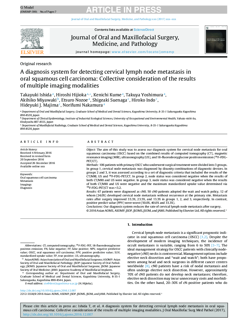 A diagnosis system for detecting cervical lymph node metastasis in oral squamous cell carcinoma: Collective consideration of the results of multiple imaging modalities
