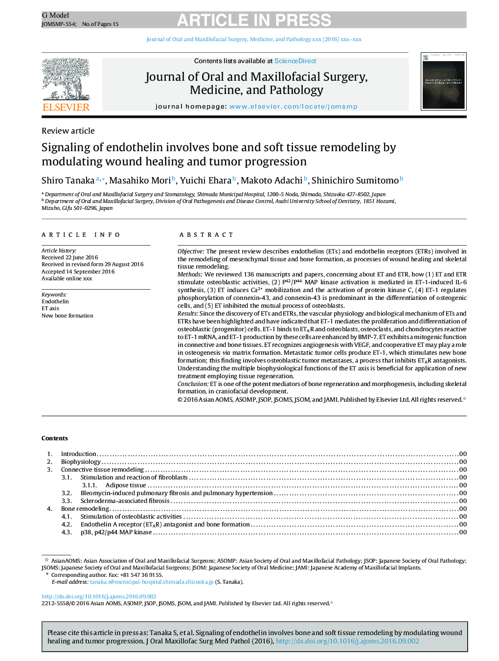 Signaling of endothelin involves bone and soft tissue remodeling by modulating wound healing and tumor progression