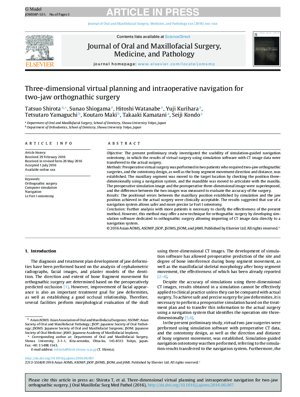 Three-dimensional virtual planning and intraoperative navigation for two-jaw orthognathic surgery