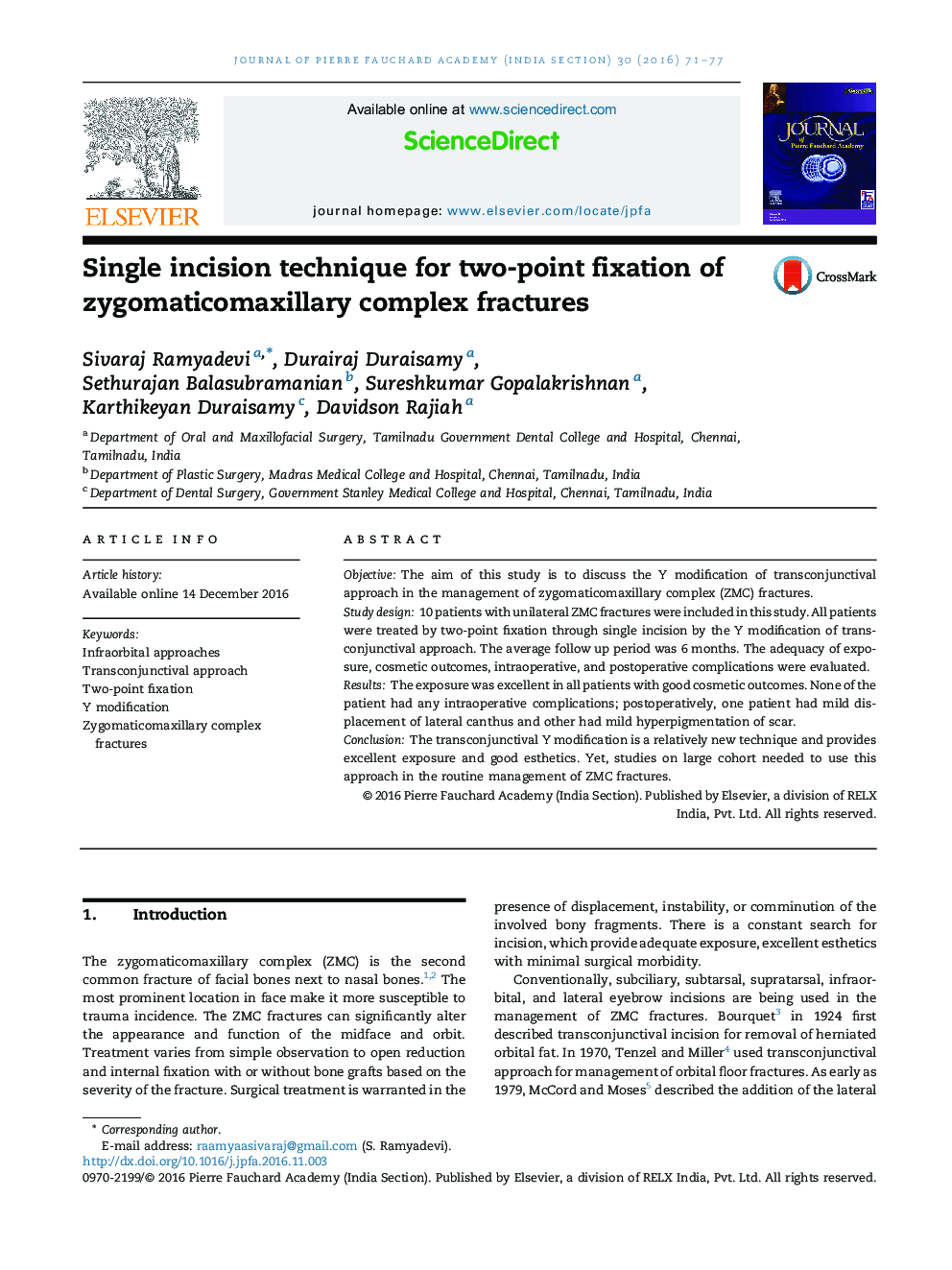 Single incision technique for two-point fixation of zygomaticomaxillary complex fractures