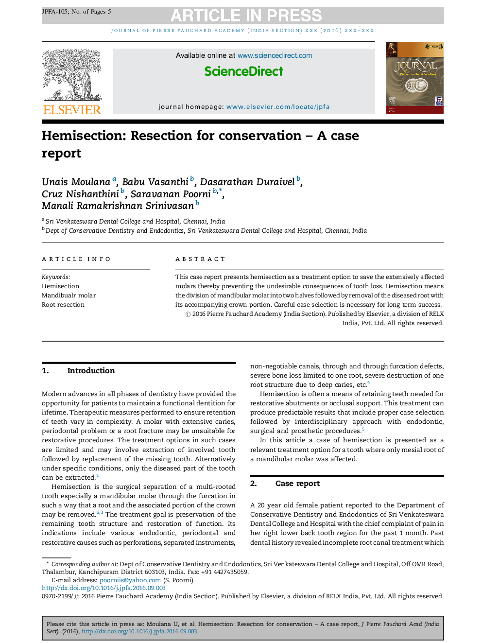 Hemisection: Resection for conservation - A case report