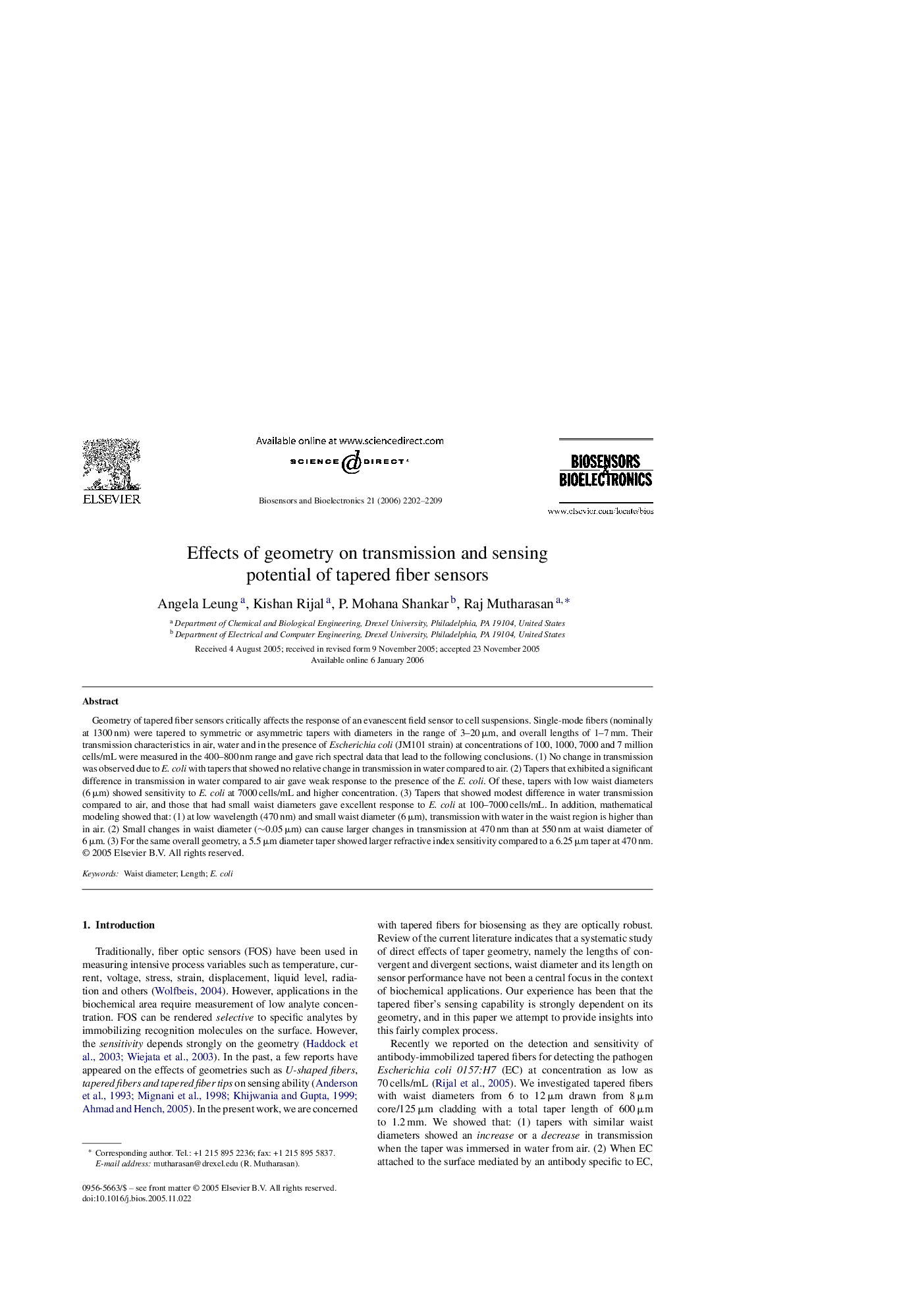 Effects of geometry on transmission and sensing potential of tapered fiber sensors