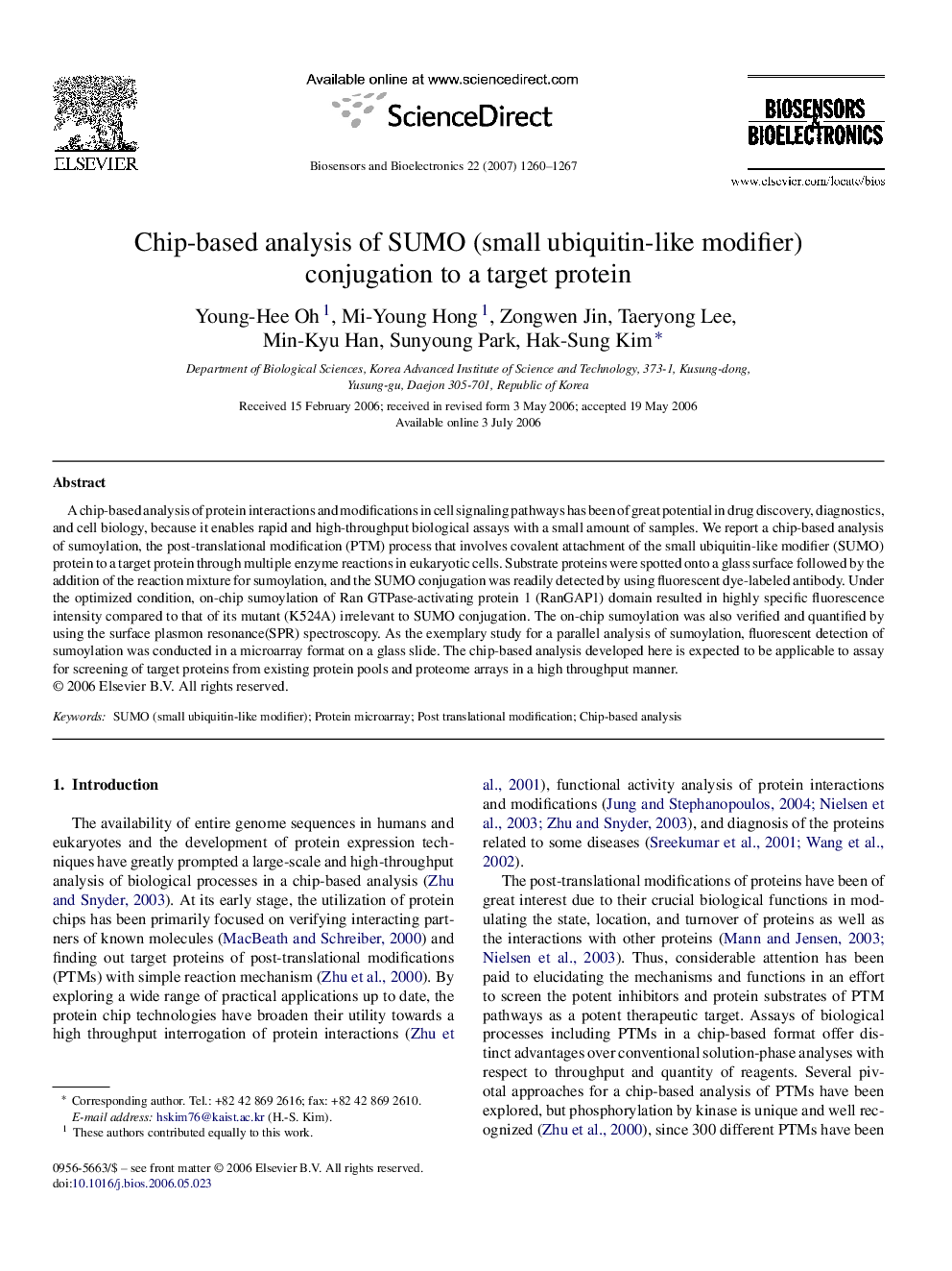 Chip-based analysis of SUMO (small ubiquitin-like modifier) conjugation to a target protein