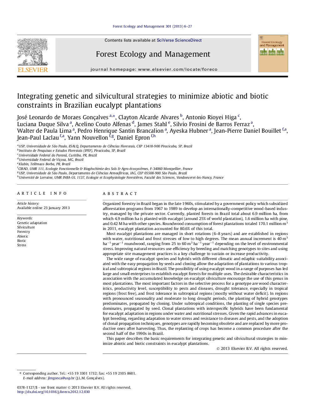 Integrating genetic and silvicultural strategies to minimize abiotic and biotic constraints in Brazilian eucalypt plantations