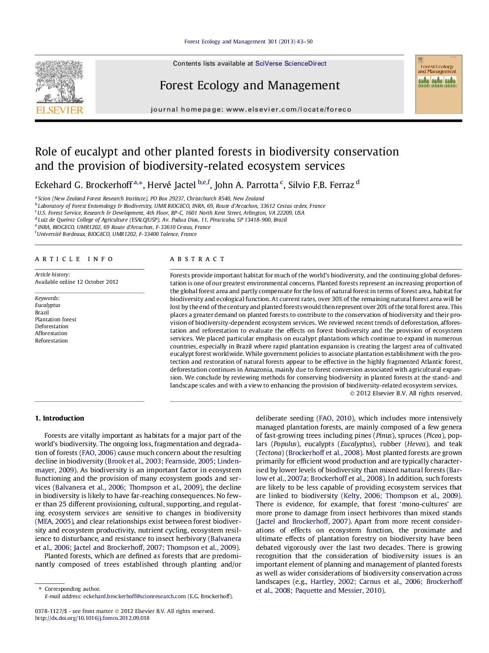 Role of eucalypt and other planted forests in biodiversity conservation and the provision of biodiversity-related ecosystem services