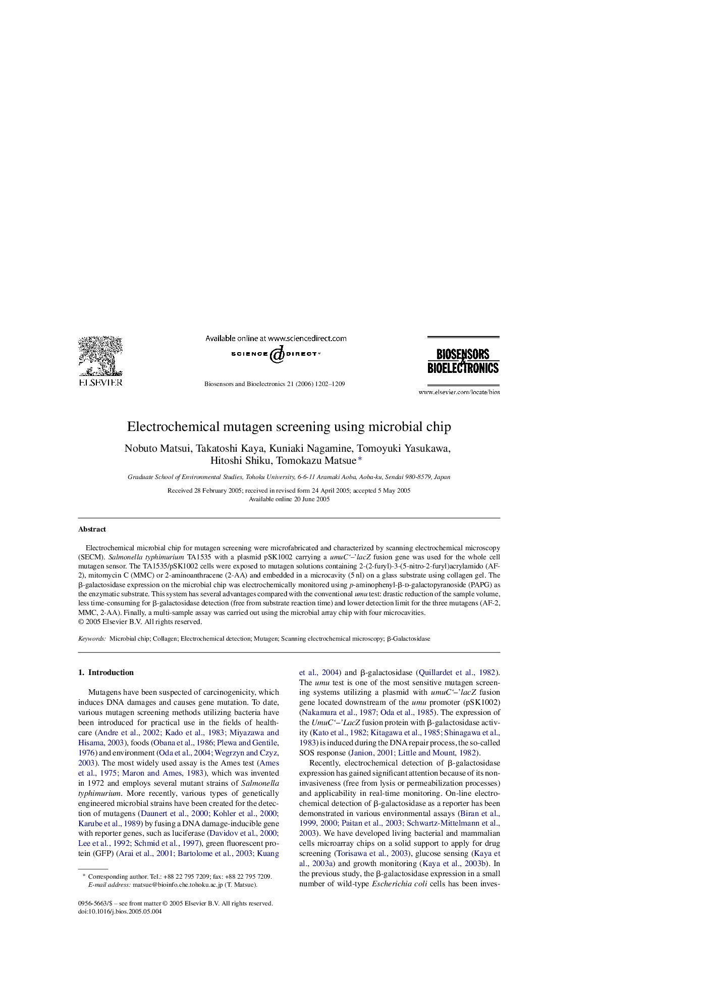 Electrochemical mutagen screening using microbial chip