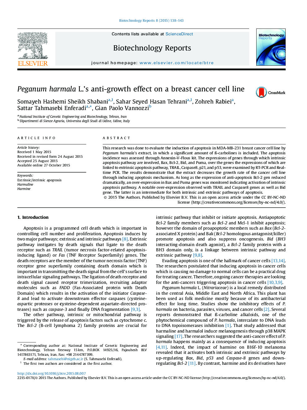 Peganum harmala L.’s anti-growth effect on a breast cancer cell line