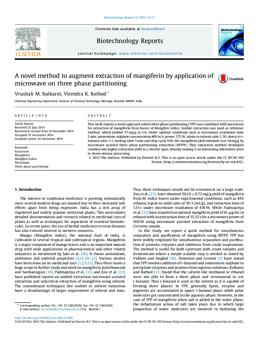 A novel method to augment extraction of mangiferin by application of microwave on three phase partitioning 