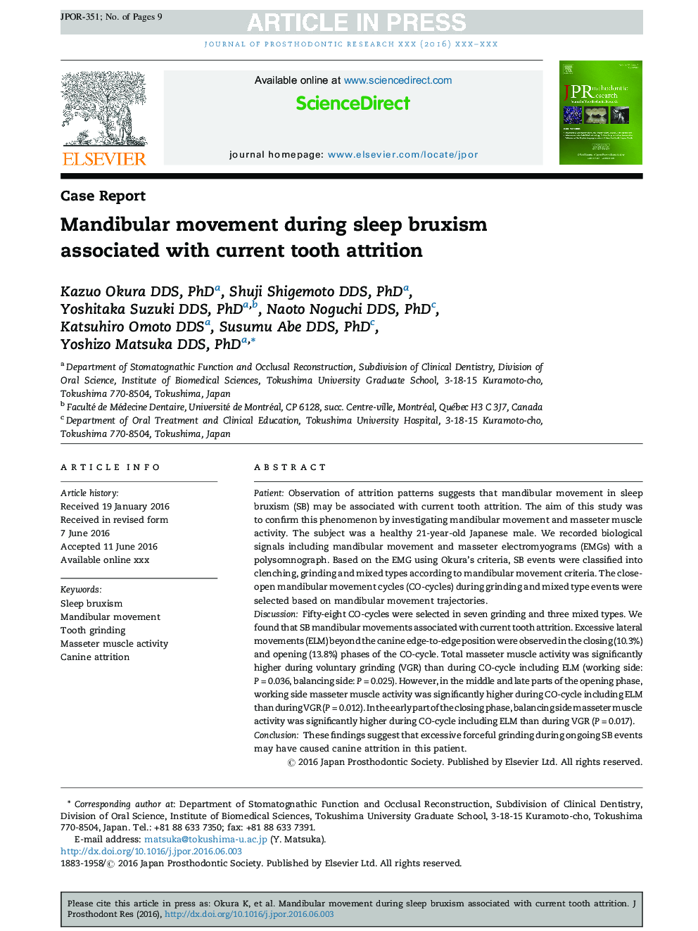 Mandibular movement during sleep bruxism associated with current tooth attrition