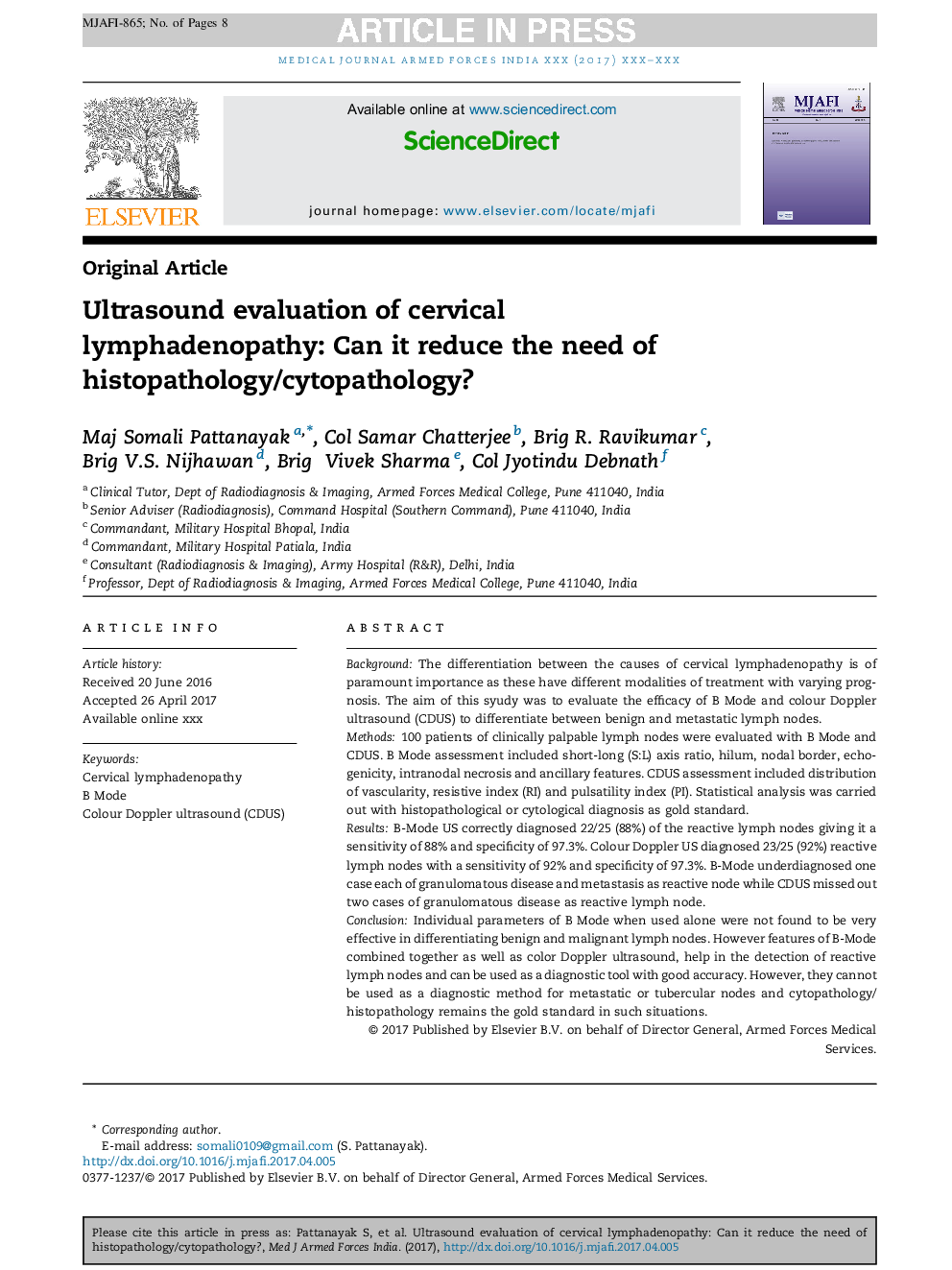 Ultrasound evaluation of cervical lymphadenopathy: Can it reduce the need of histopathology/cytopathology?