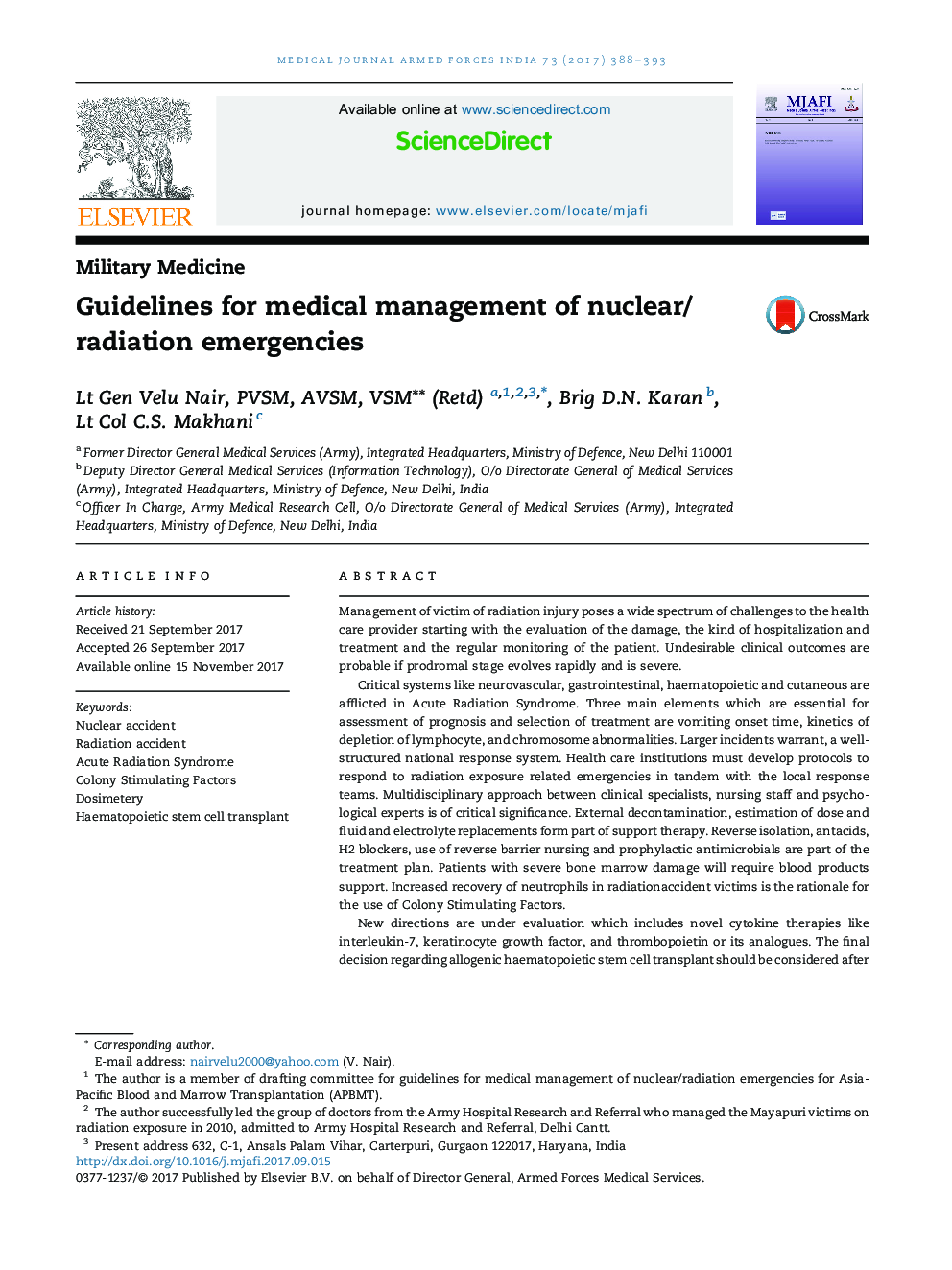 Guidelines for medical management of nuclear/radiation emergencies