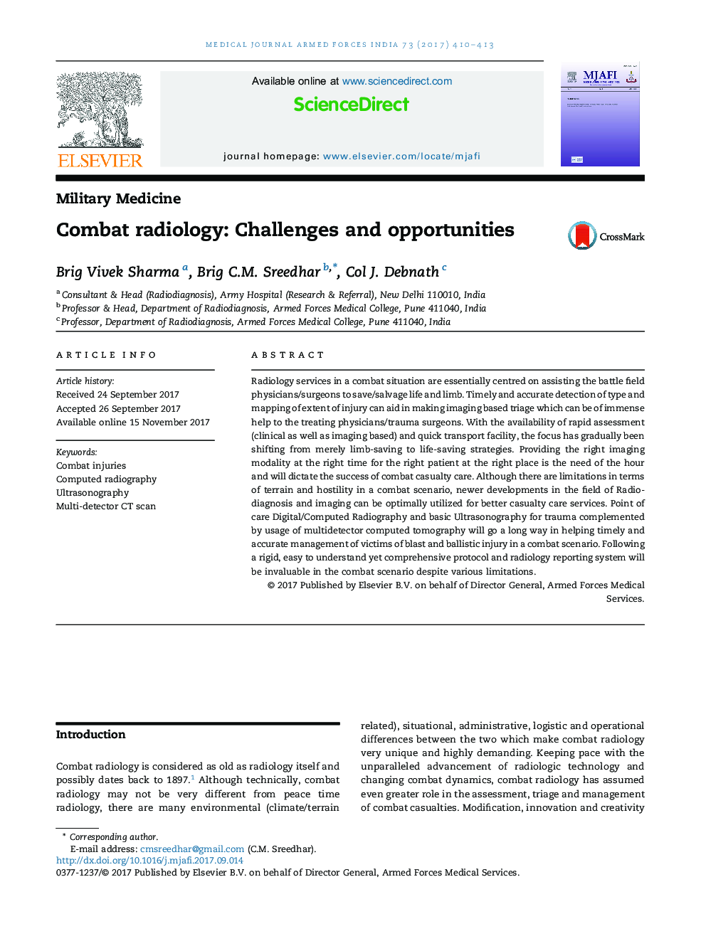 Combat radiology: Challenges and opportunities