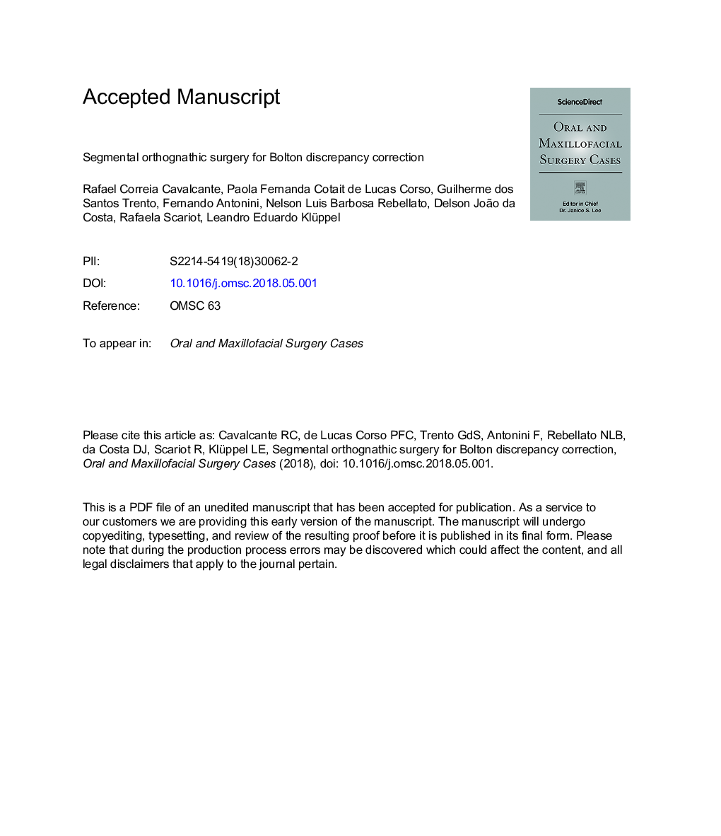 Segmental orthognathic surgery for Bolton discrepancy correction