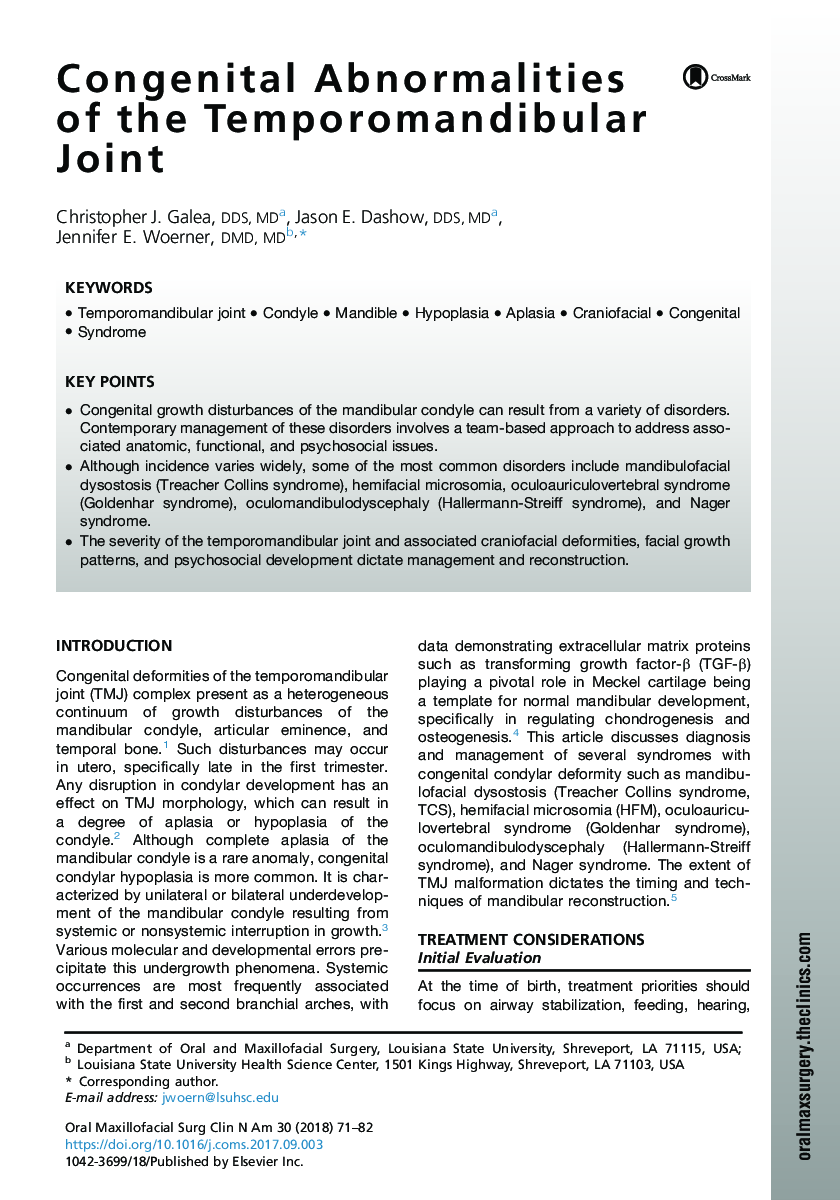 Congenital Abnormalities of the Temporomandibular Joint