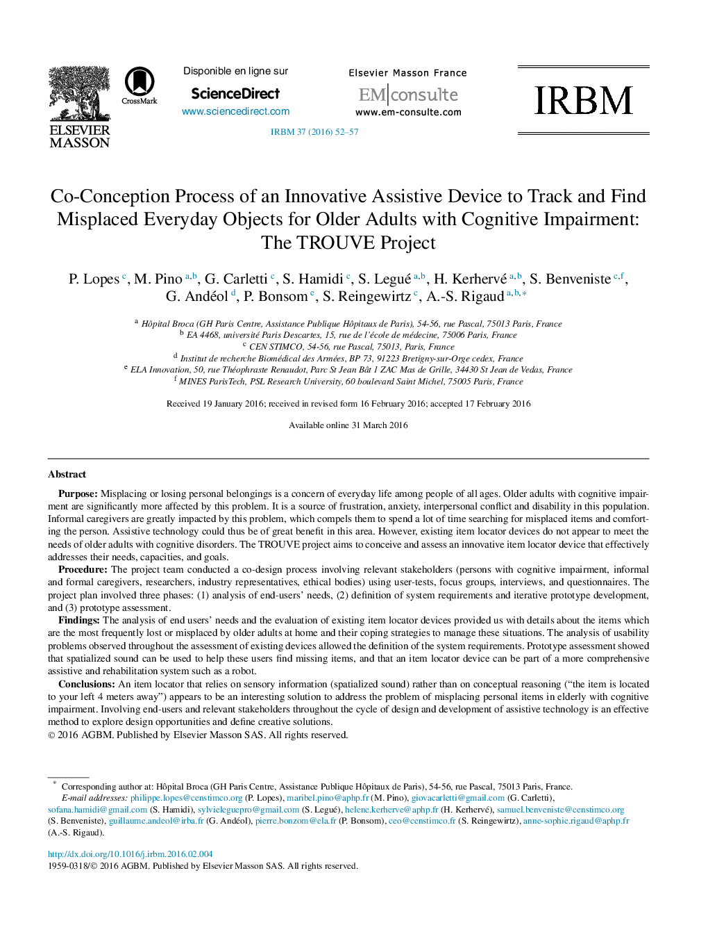 Co-Conception Process of an Innovative Assistive Device to Track and Find Misplaced Everyday Objects for Older Adults with Cognitive Impairment: The TROUVE Project