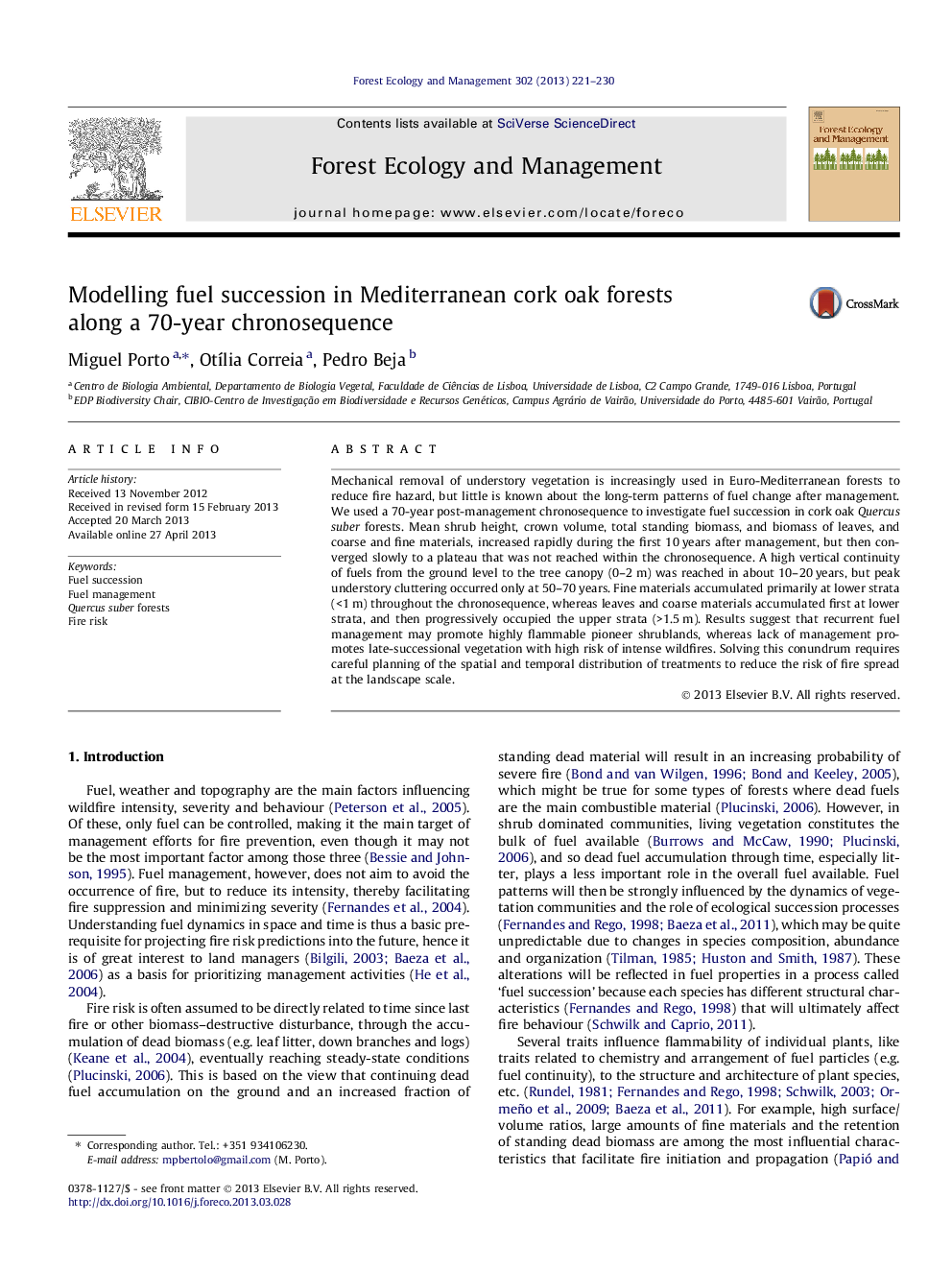 Modelling fuel succession in Mediterranean cork oak forests along a 70-year chronosequence