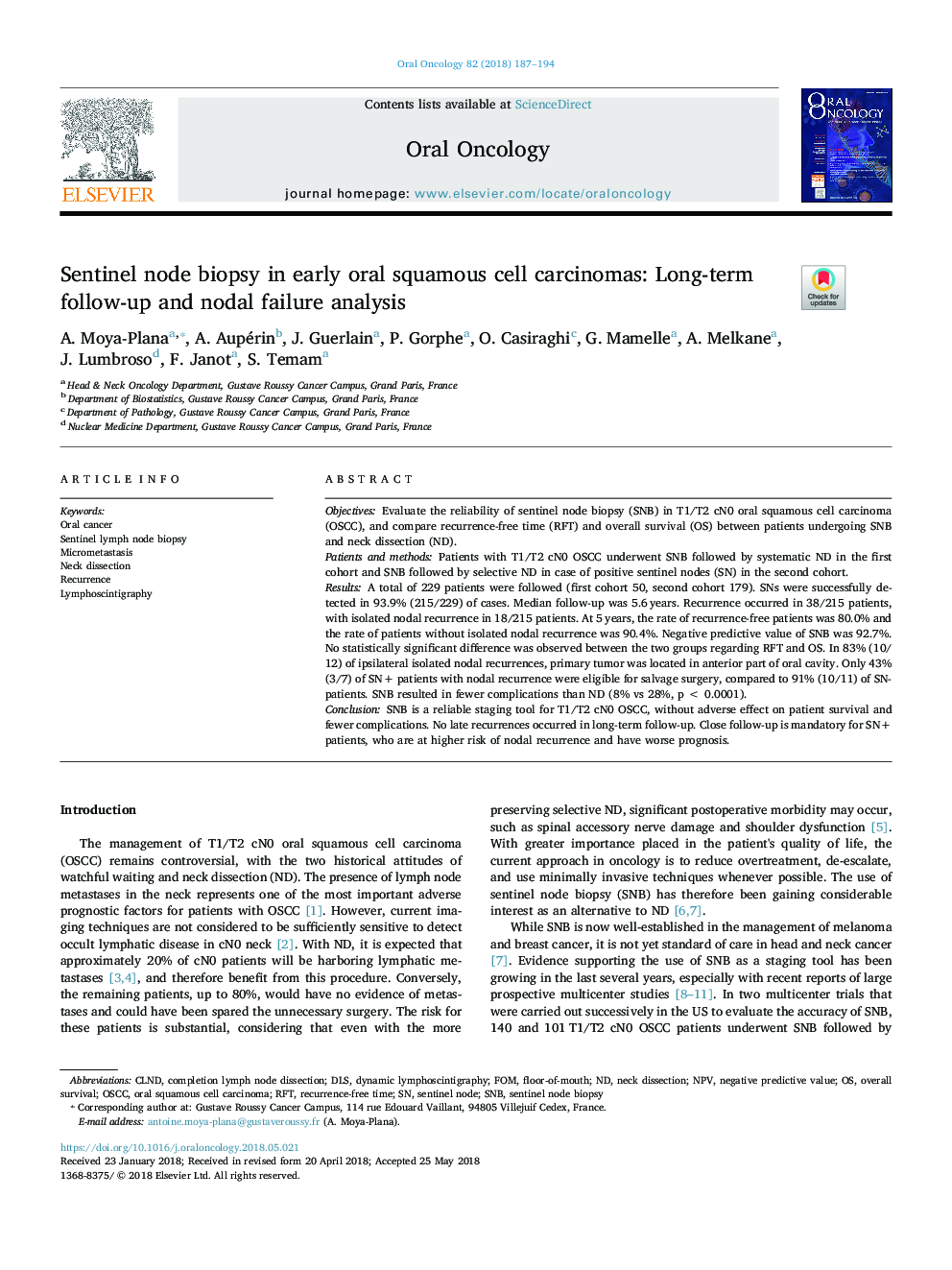 Sentinel node biopsy in early oral squamous cell carcinomas: Long-term follow-up and nodal failure analysis