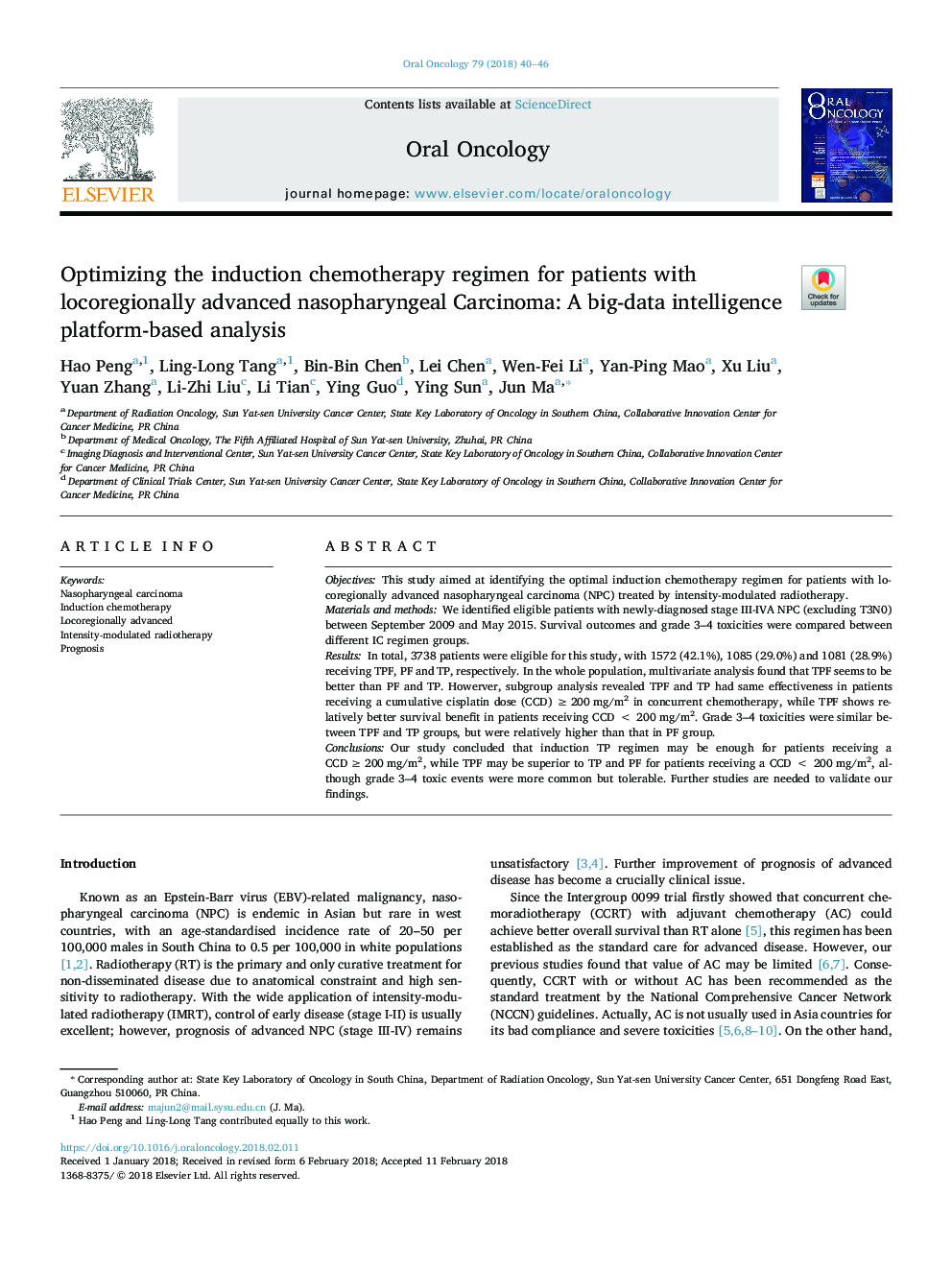 Optimizing the induction chemotherapy regimen for patients with locoregionally advanced nasopharyngeal Carcinoma: A big-data intelligence platform-based analysis