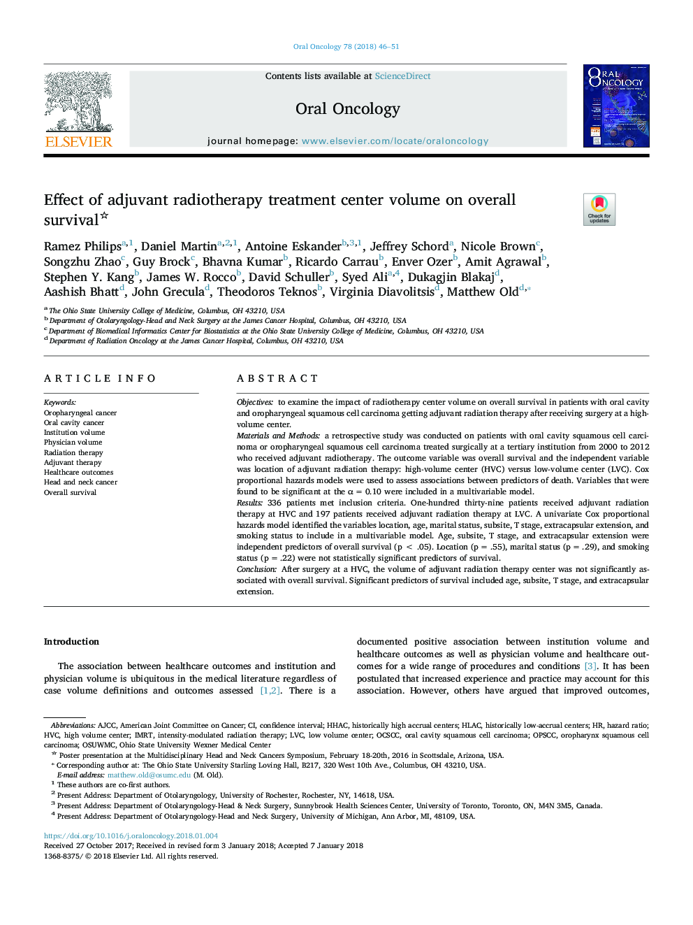 Effect of adjuvant radiotherapy treatment center volume on overall survival