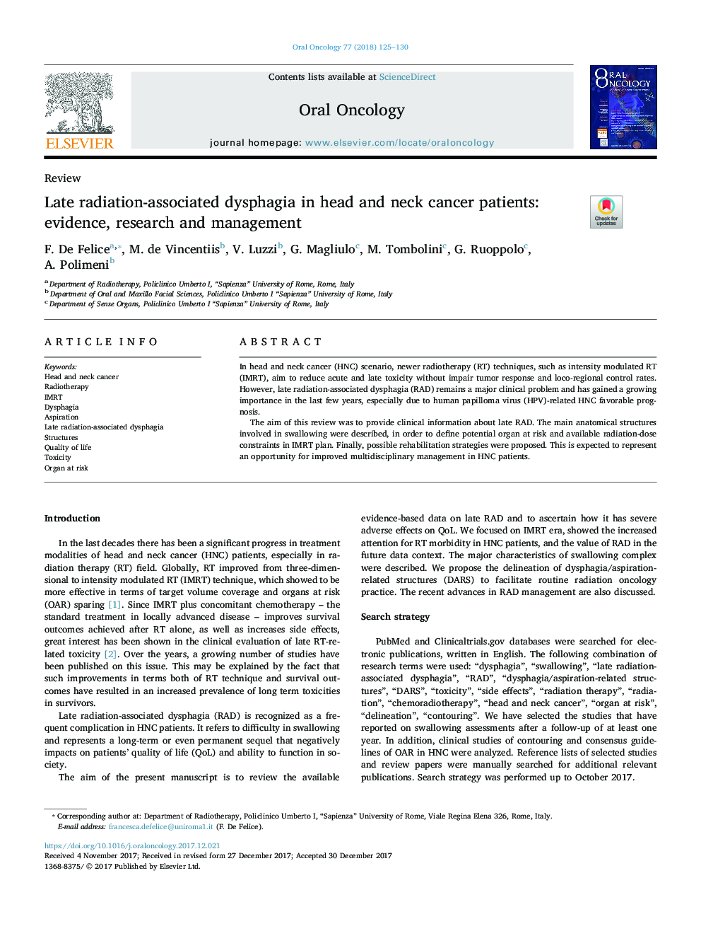 Late radiation-associated dysphagia in head and neck cancer patients: evidence, research and management