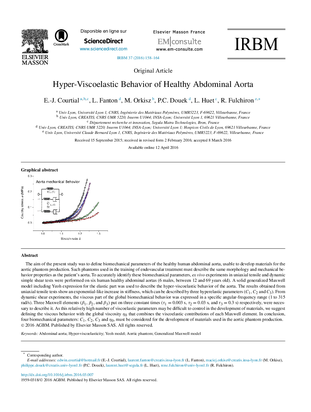 Hyper-Viscoelastic Behavior of Healthy Abdominal Aorta