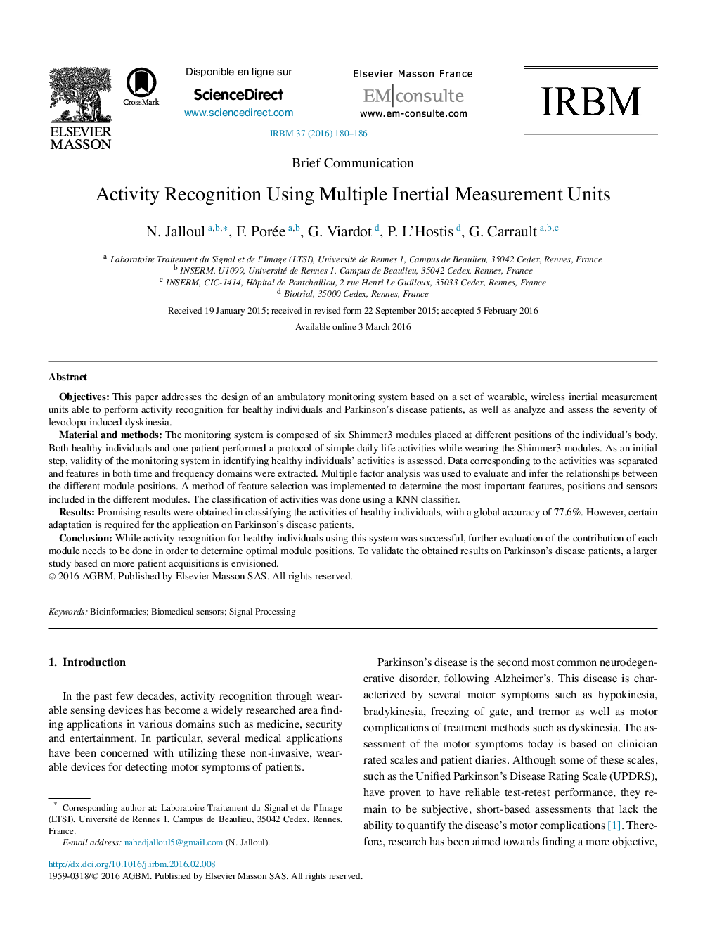 Activity Recognition Using Multiple Inertial Measurement Units