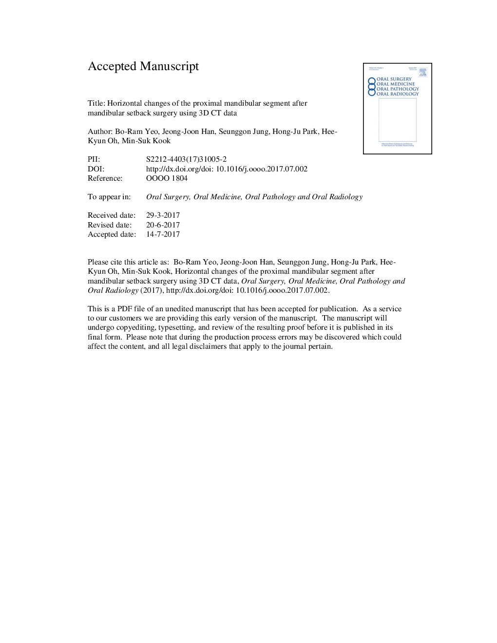 Horizontal changes of the proximal mandibular segment after mandibular setback surgery using 3-dimensional computed tomography data