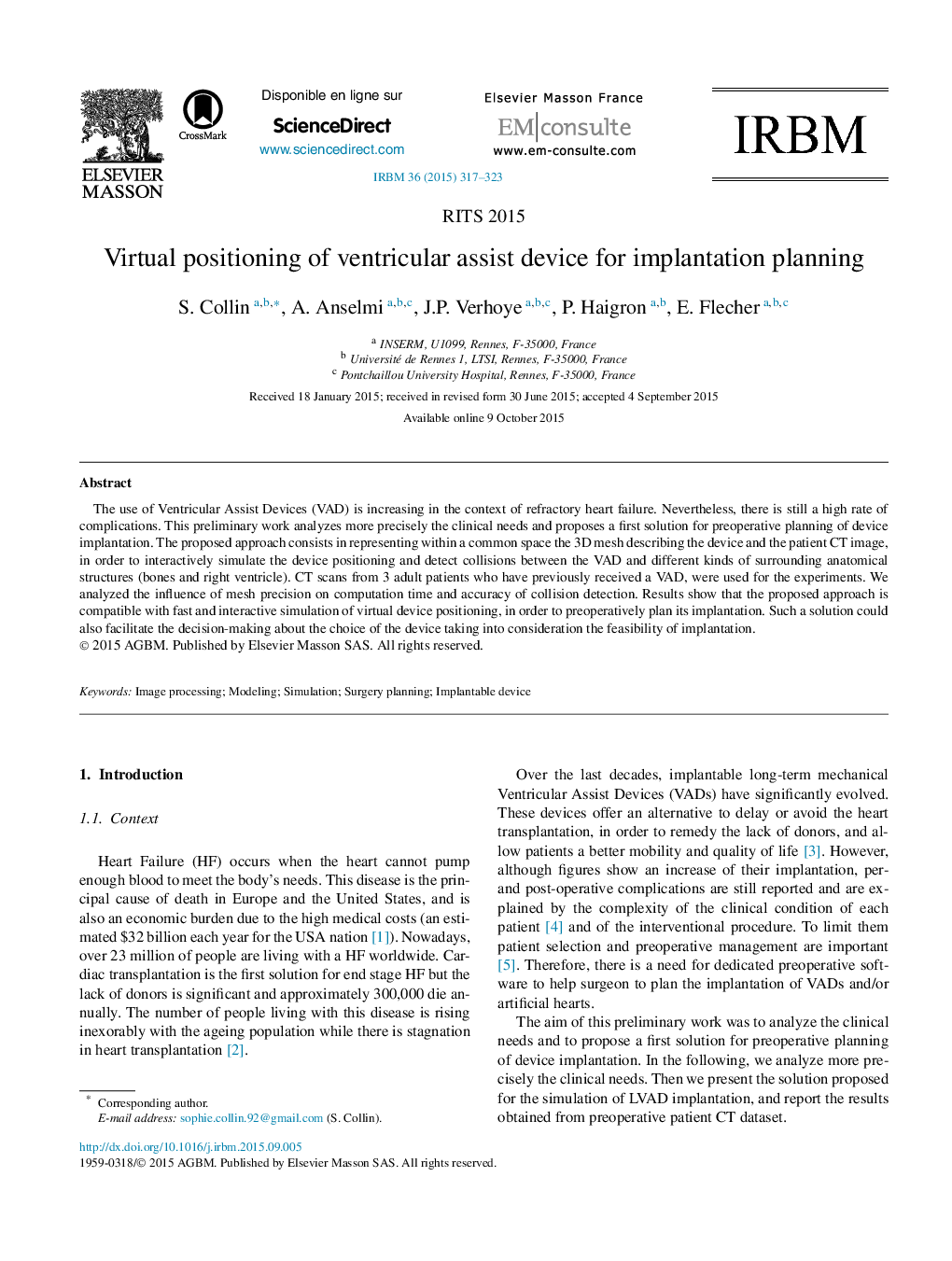 Virtual positioning of ventricular assist device for implantation planning