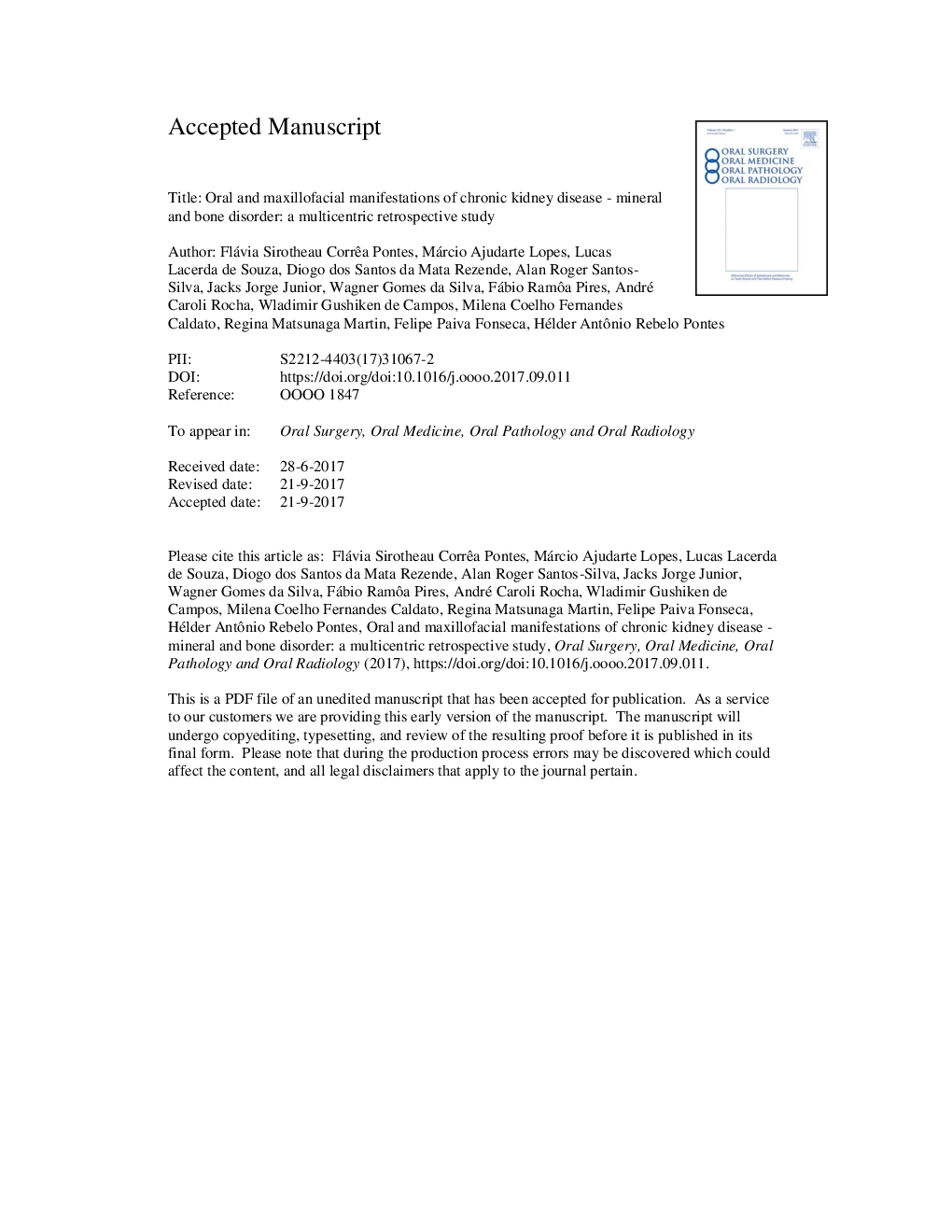 Oral and maxillofacial manifestations of chronic kidney disease-mineral and bone disorder: a multicenter retrospective study