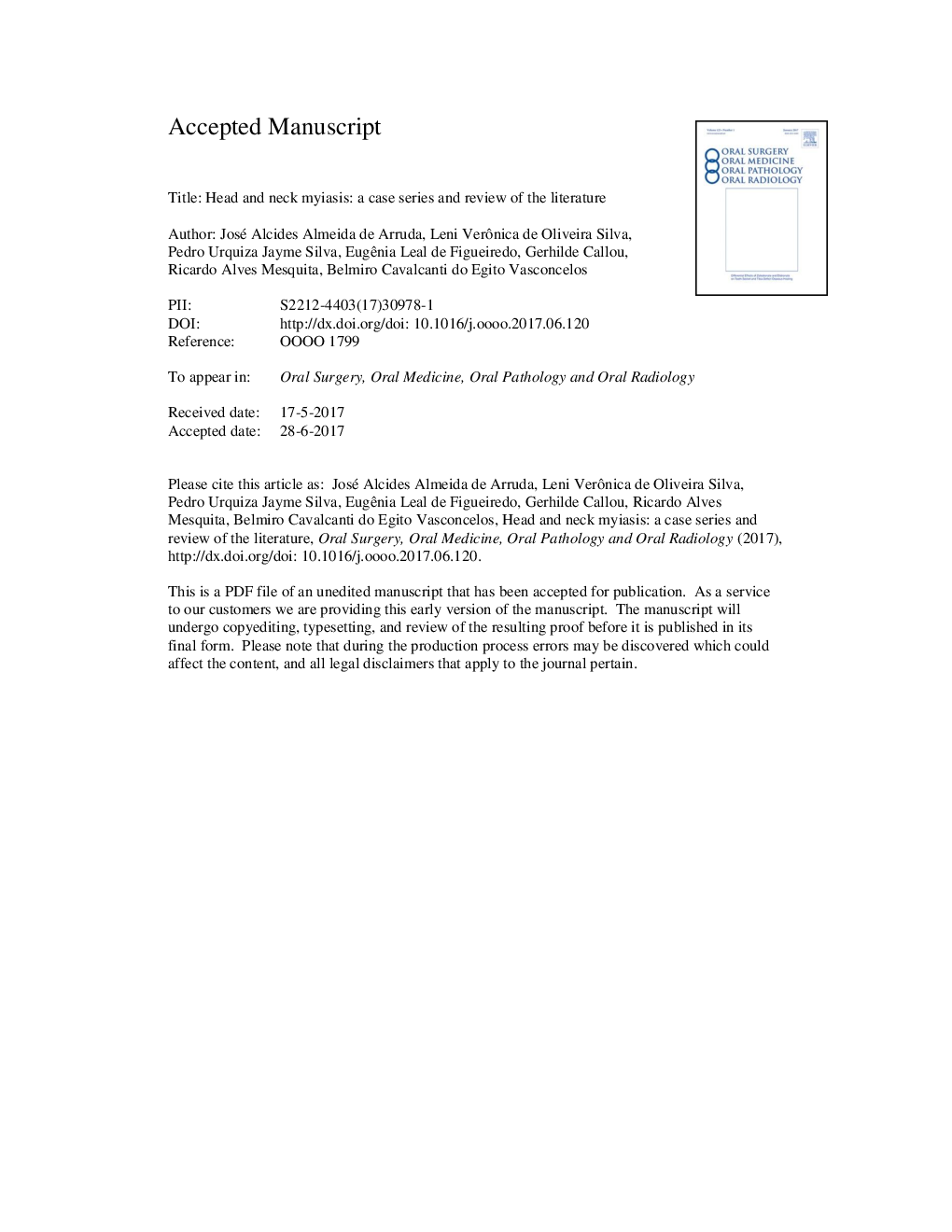 Head and neck myiasis: a case series and review of the literature