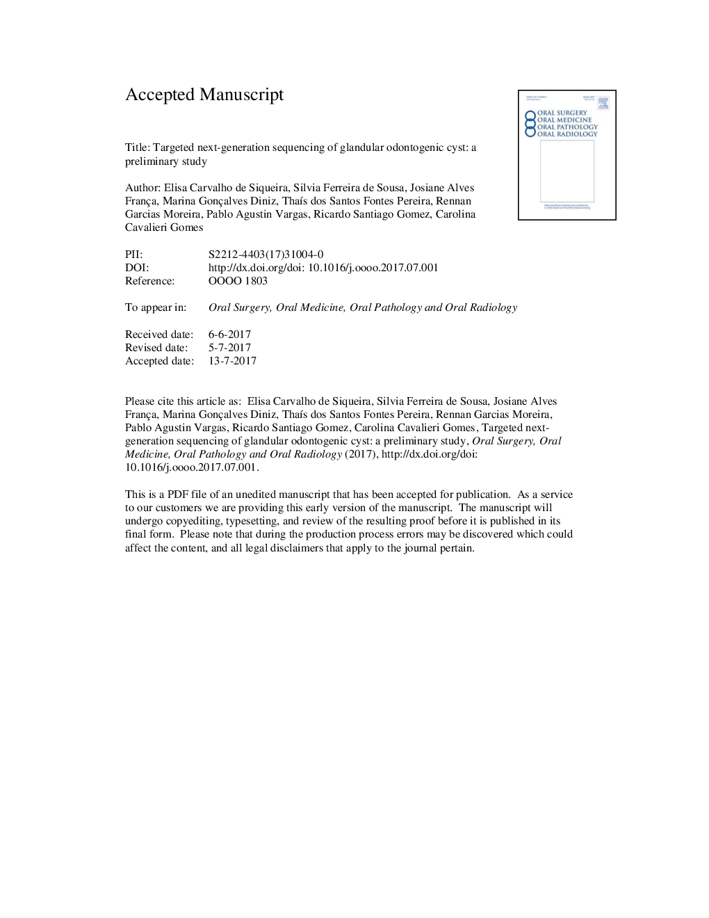 Targeted next-generation sequencing of glandular odontogenic cyst: a preliminary study