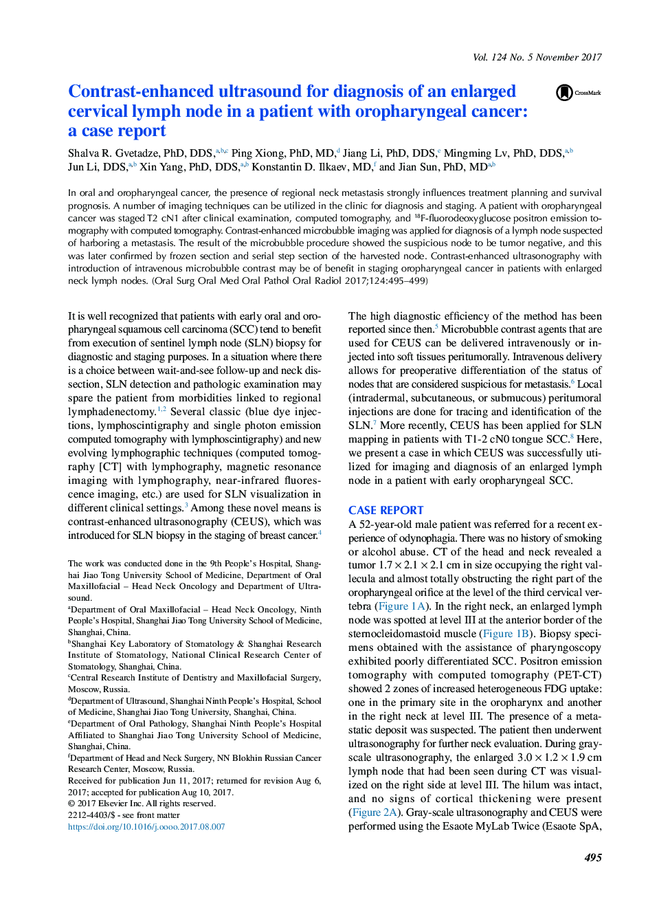 Contrast-enhanced ultrasound for diagnosis of an enlarged cervical lymph node in a patient with oropharyngeal cancer: a case report