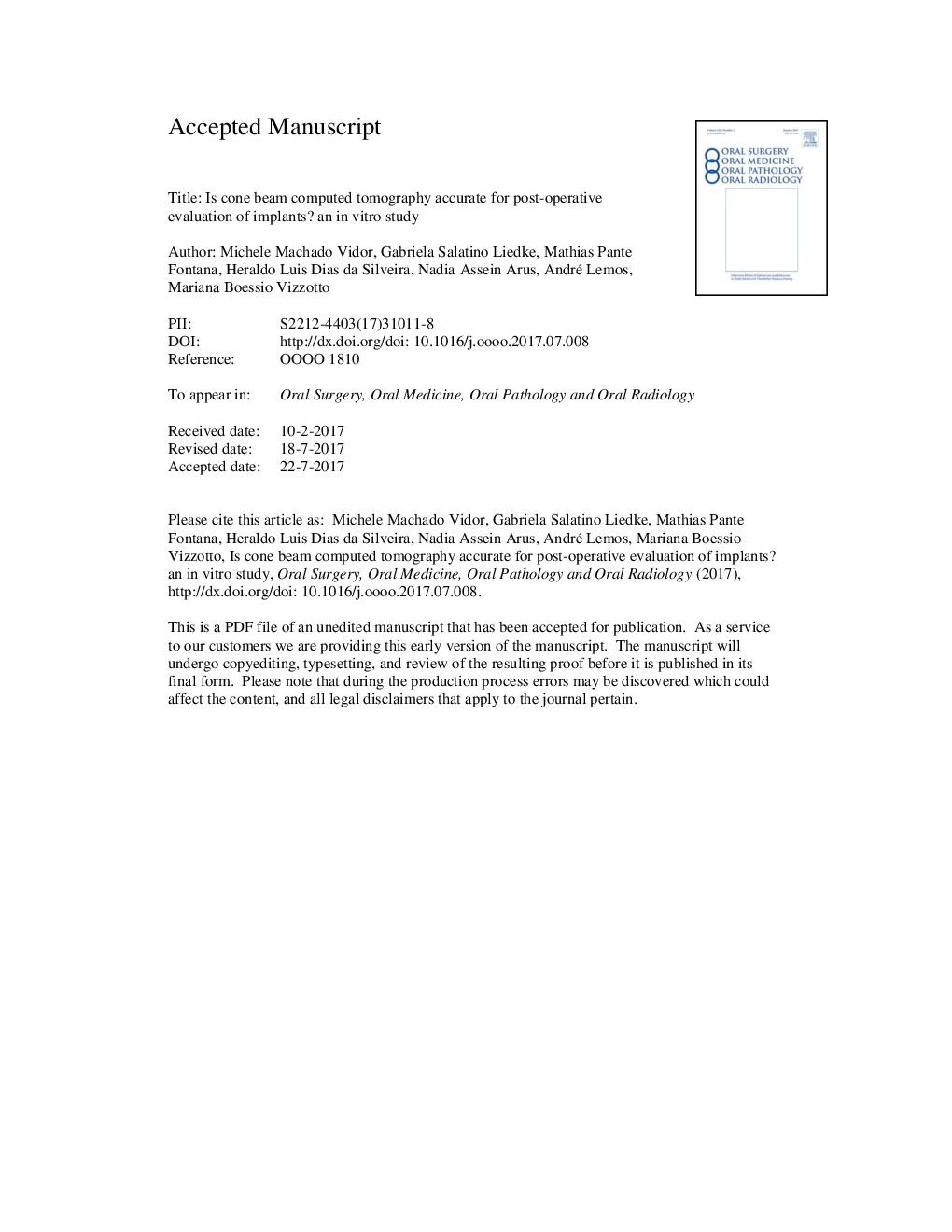 Is cone beam computed tomography accurate for postoperative evaluation of implants? An in vitro study