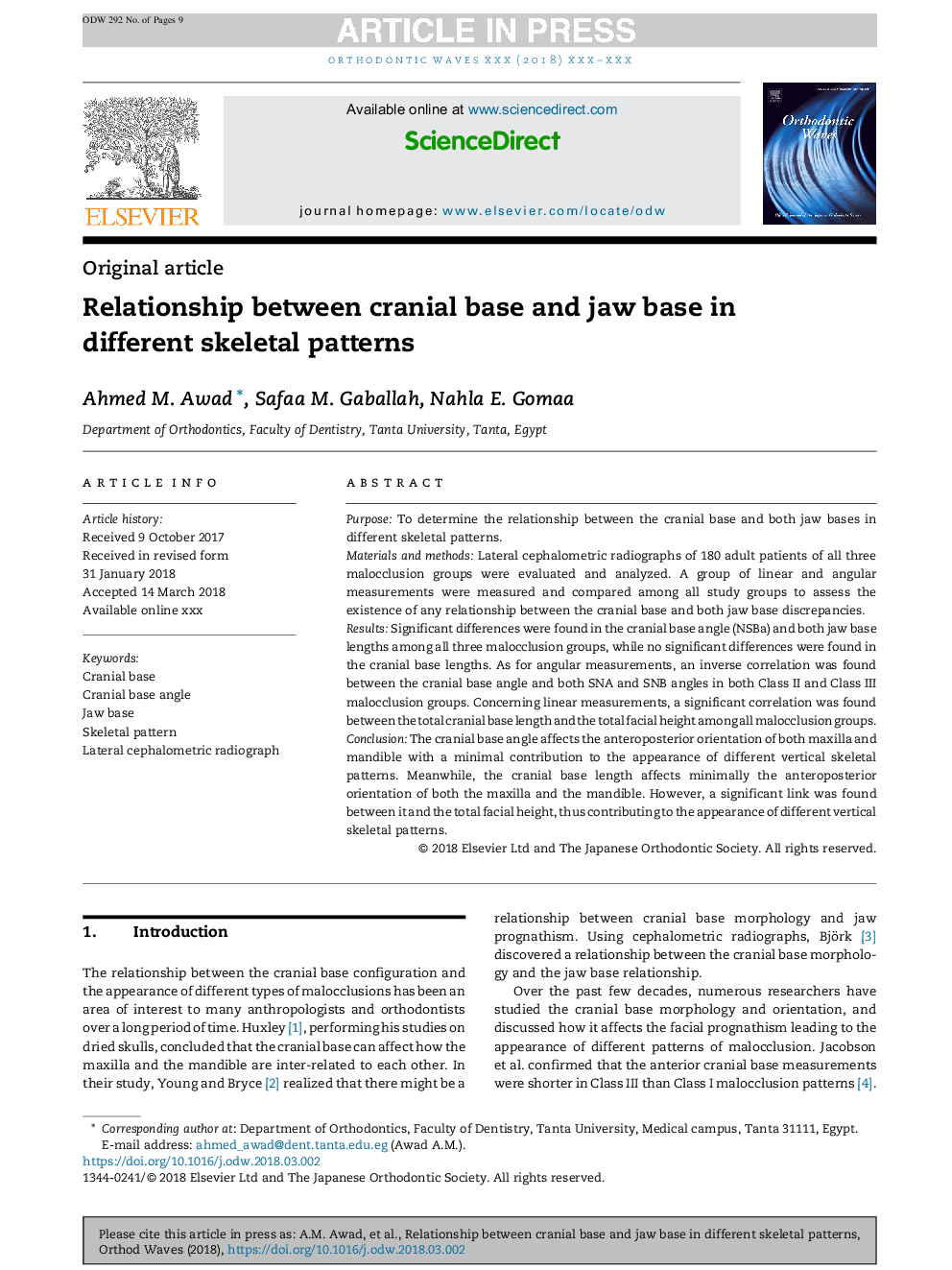 Relationship between cranial base and jaw base in different skeletal patterns