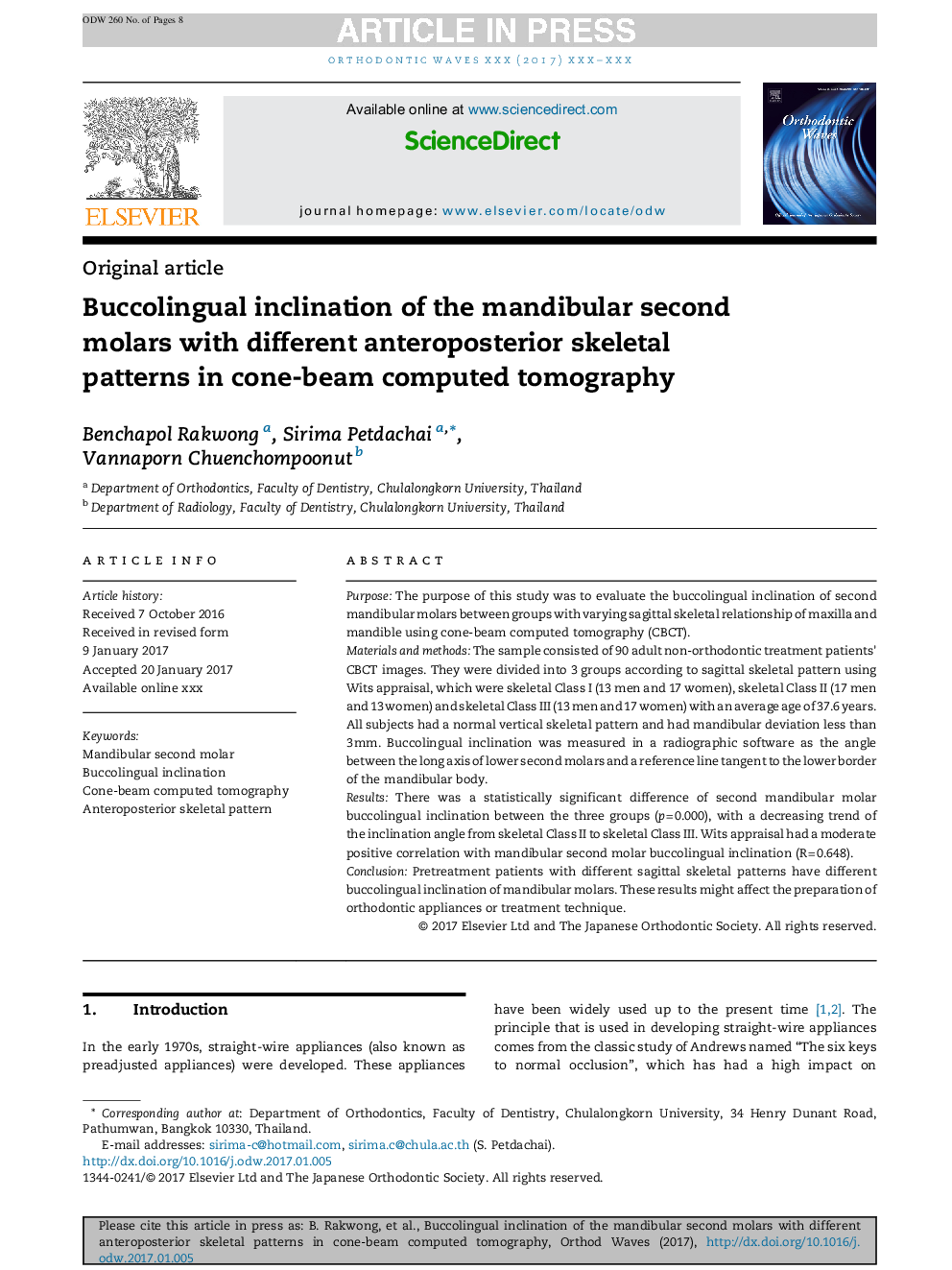 Buccolingual inclination of the mandibular second molars with different anteroposterior skeletal patterns in cone-beam computed tomography