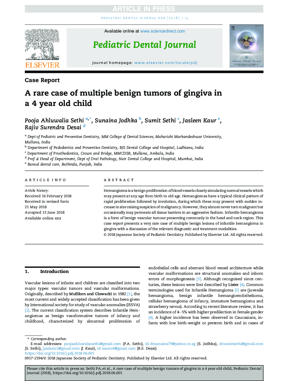 A rare case of multiple benign tumors of gingiva in a 4 year old child