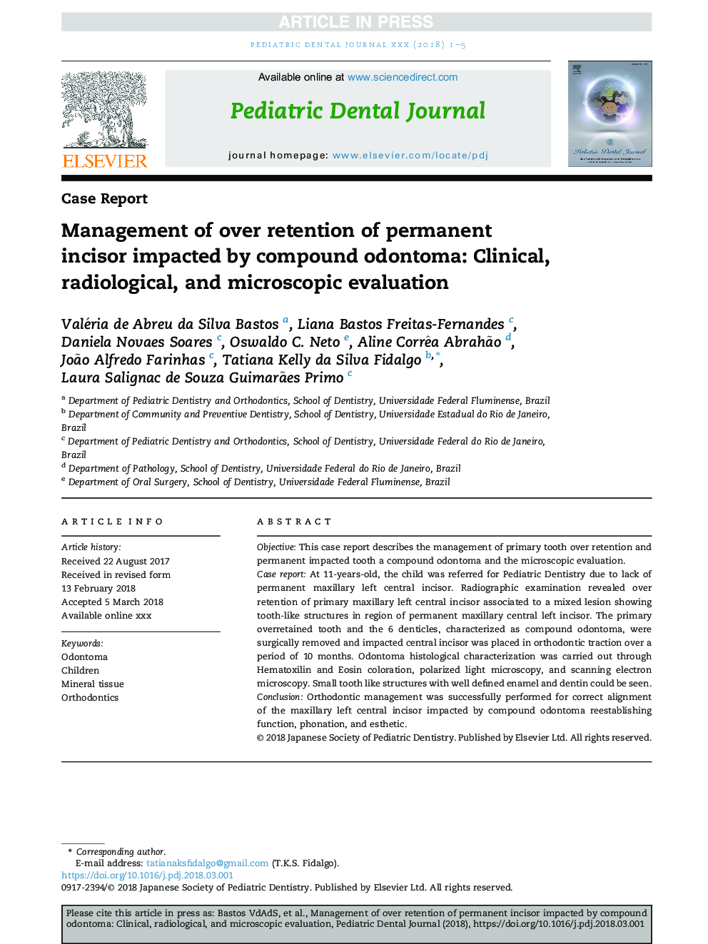 Management of over retention of permanent incisor impacted by compound odontoma: Clinical, radiological, and microscopic evaluation