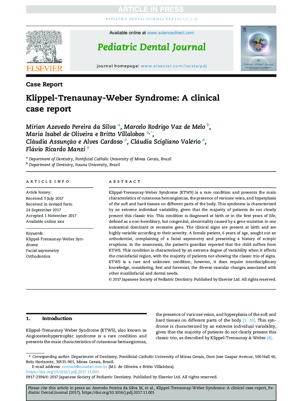 Klippel-Trenaunay-Weber Syndrome: A clinical case report