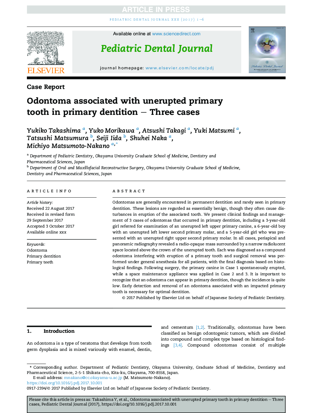 Odontoma associated with unerupted primary tooth in primary dentition - Three cases