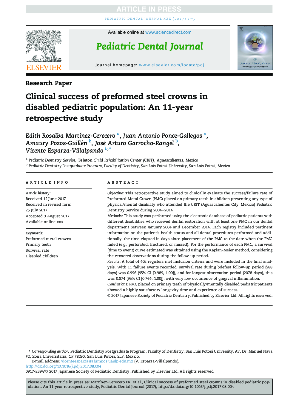 Clinical success of preformed steel crowns in disabled pediatric population: An 11-year retrospective study