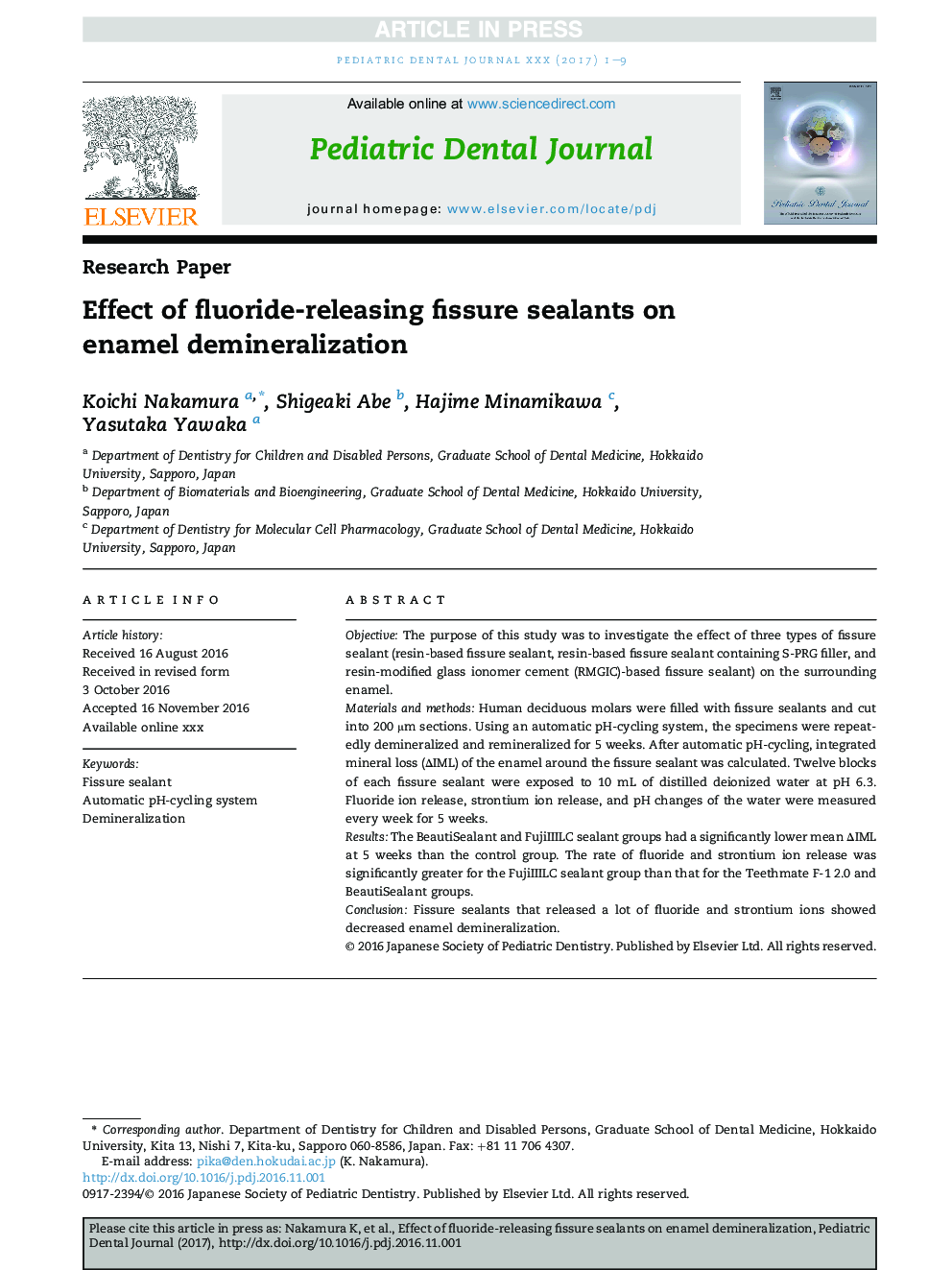 Effect of fluoride-releasing fissure sealants on enamel demineralization