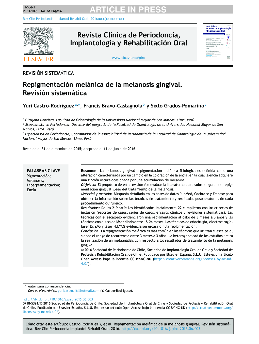 Repigmentación melánica de la melanosis gingival. Revisión sistemática