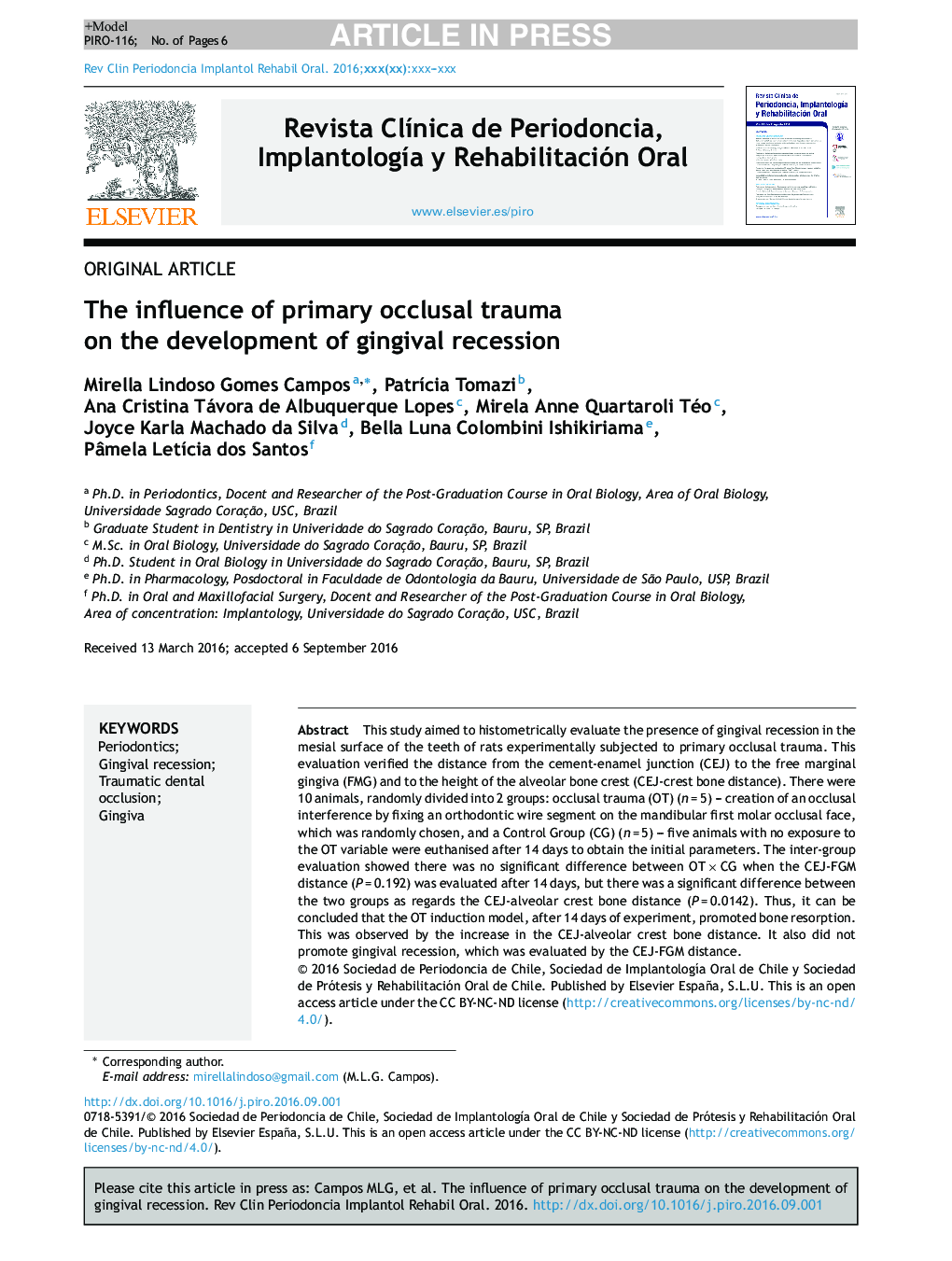 The influence of primary occlusal trauma on the development of gingival recession