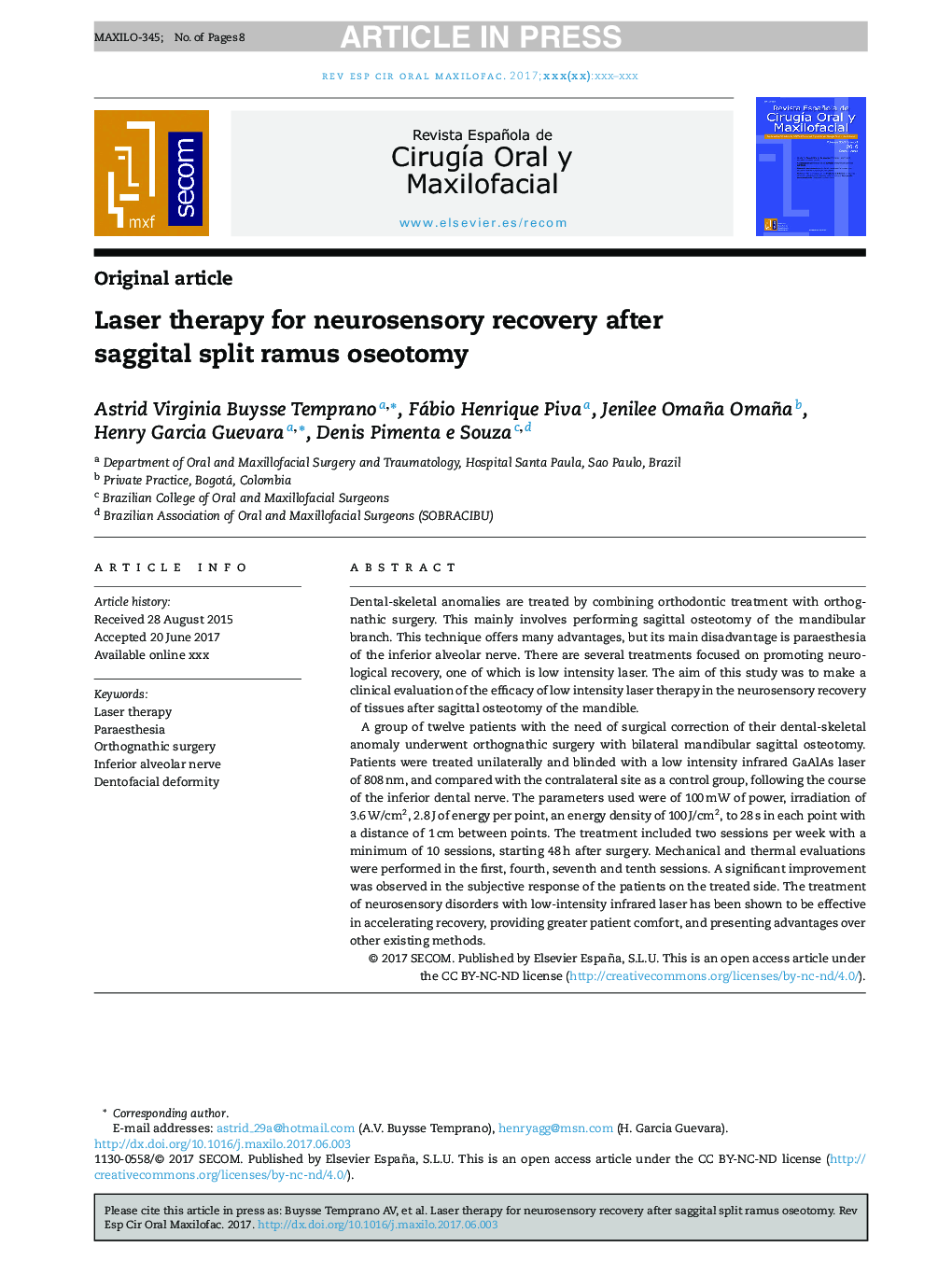 Laser therapy for neurosensory recovery after saggital split ramus oseotomy