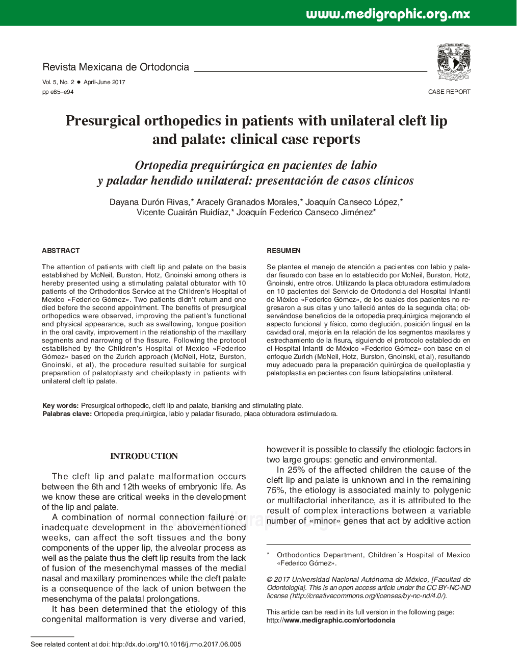 Presurgical orthopedics in patients with unilateral cleft lip and palate: clinical case reports