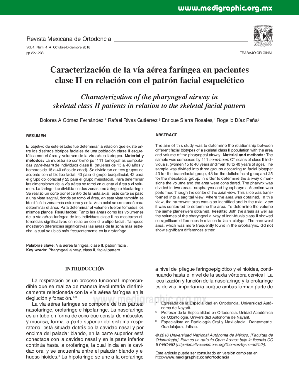 Caracterización de la vÃ­a aérea farÃ­ngea en pacientes clase II en relación con el patrón facial esquelético