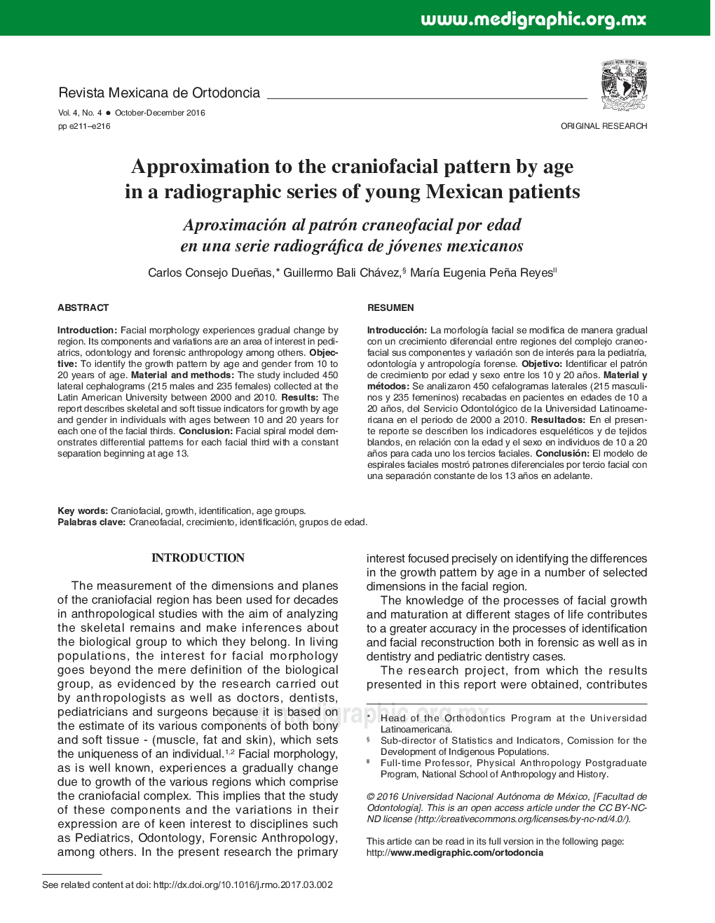 عکس صفحه اول مقاله: Approximation to the craniofacial pattern by age in a radiographic series of young Mexican patients Approximation to the craniofacial pattern by age in a radiographic series of young Mexican patients