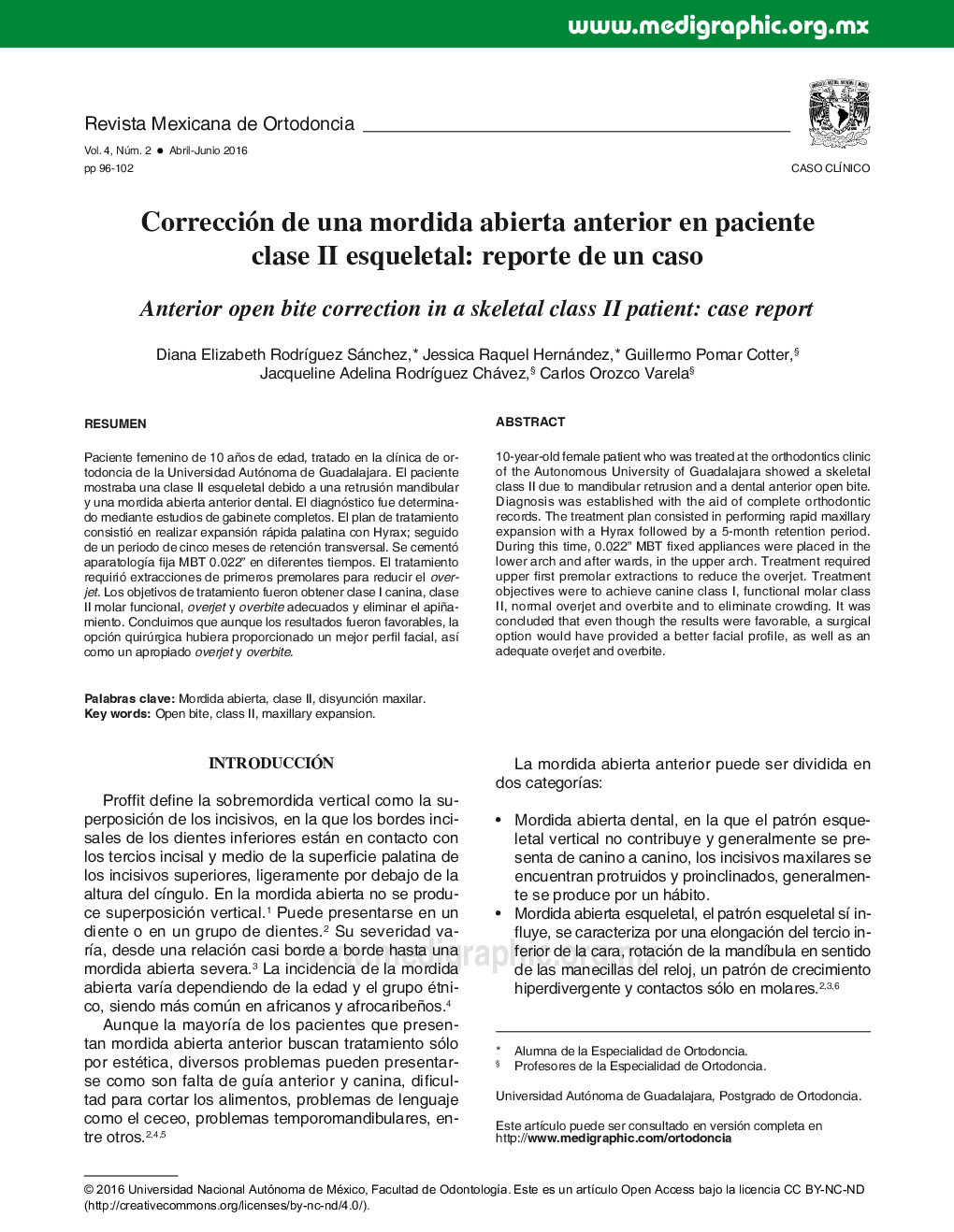 Corrección de una mordida abierta anterior en paciente clase II esqueletal: reporte de un caso